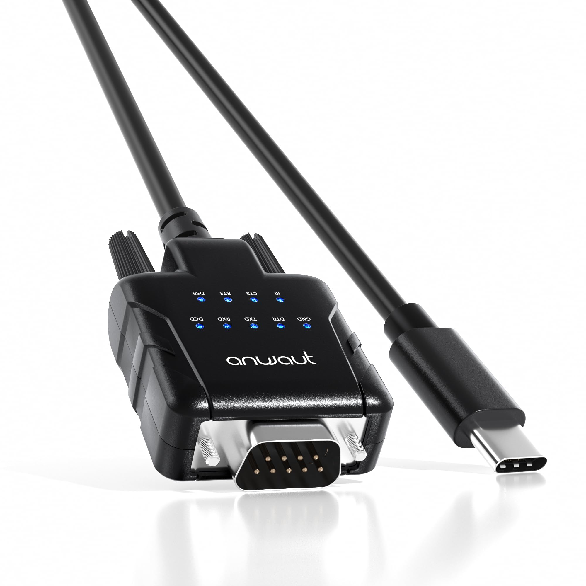 Anwaut 1 Port Industrial Usb C To Serial/Rs232 (Db9) Converter Adapter W/ 9 X Leds (Compatible For Windows 11, Macos 14 Sonoma (