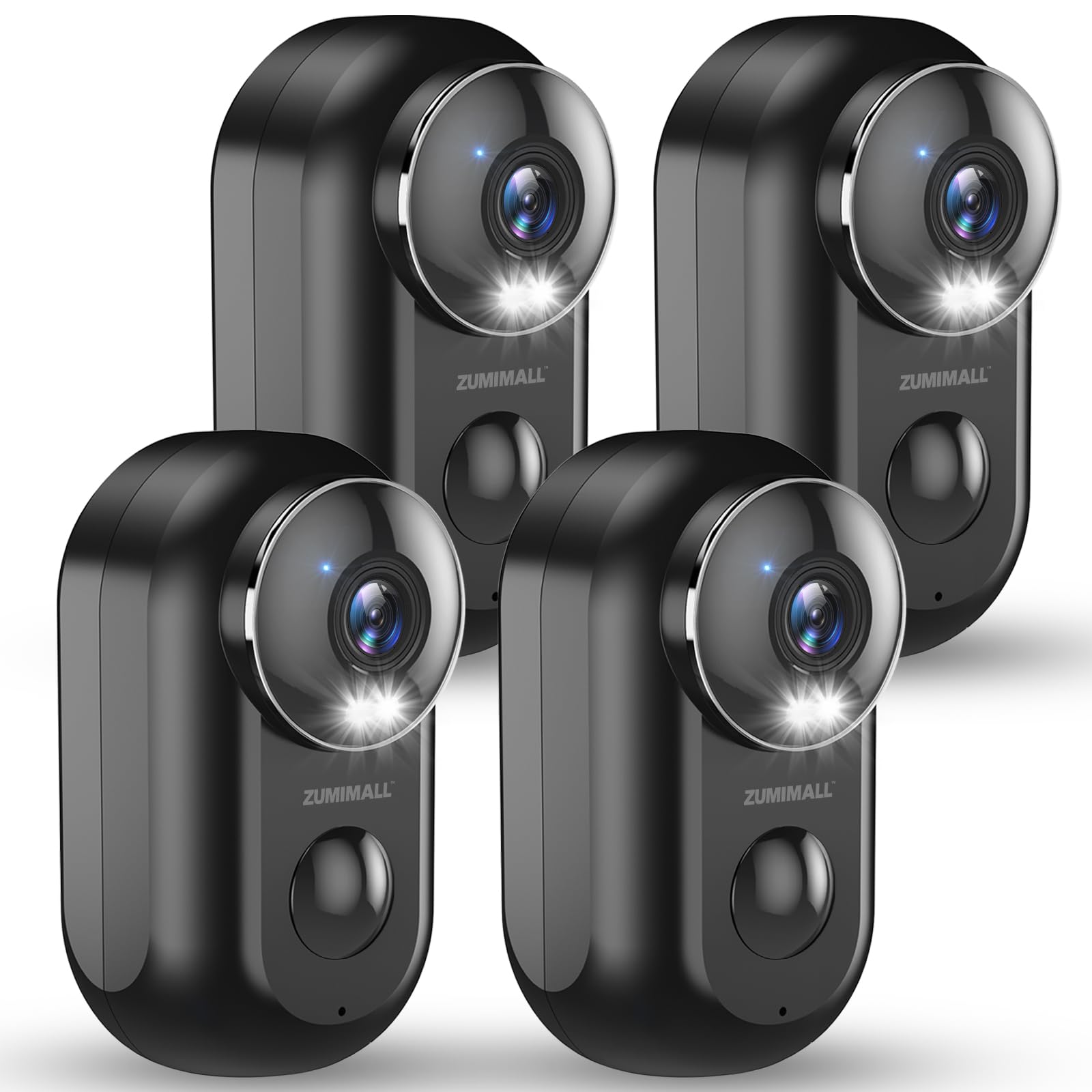 Zumimall Security Cameras Wireless Outdoor   4 Packs Wifi Battery Powered Cameras For Home Surveillance, Spotlight & Siren/Pir D