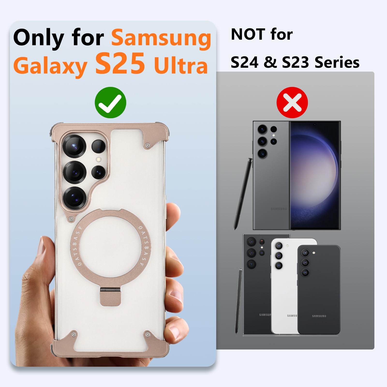 Xaovuir S25 Ultra Clear Case With Stand, Slim Thin For Samsung Galaxy S25 Ultra Case For Magsafe, Frameless Drop-Proof Protectiv