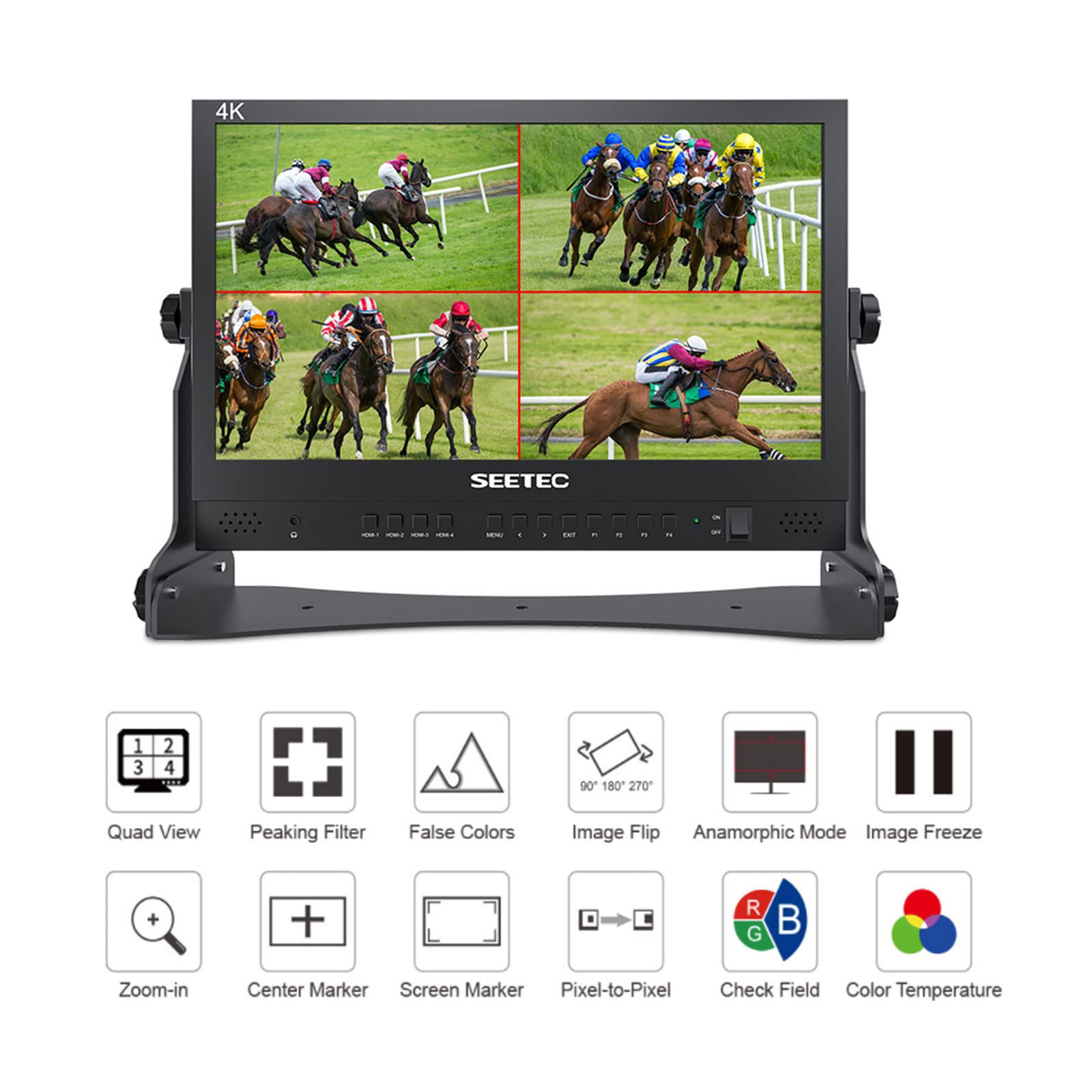 Seetec Atem156 15.6'' Ips Live Streaming Broadcast Director Monitor With 1920  1080 Pixels 4 Hdmi Input Output Quad Split Displa