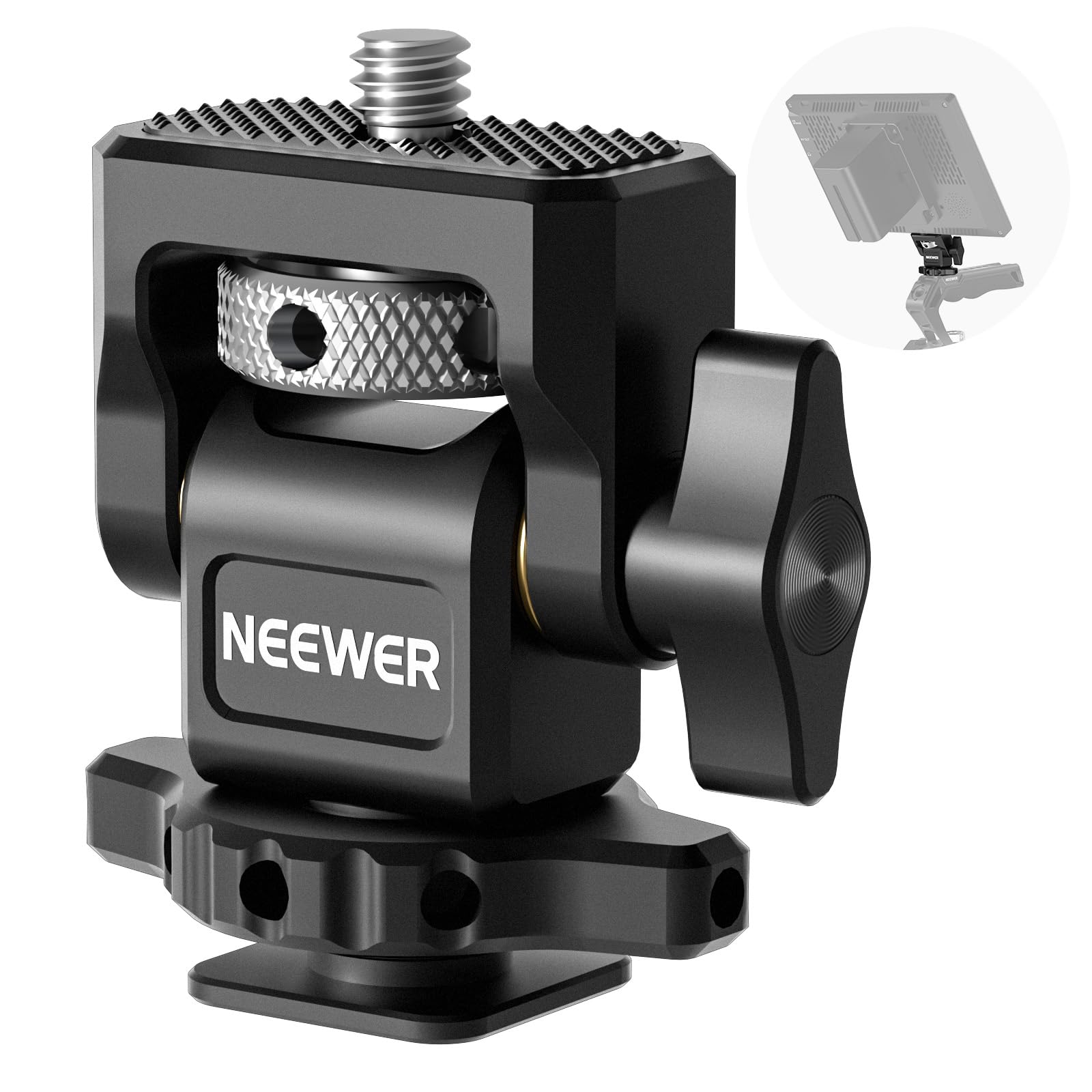 Neewer Camera Monitor Mount With Cold Shoe, 1/4'' Screw For 5'' & 7'' Field Monitor Compatible With Atomos Ninja V, 360 Swivel 1