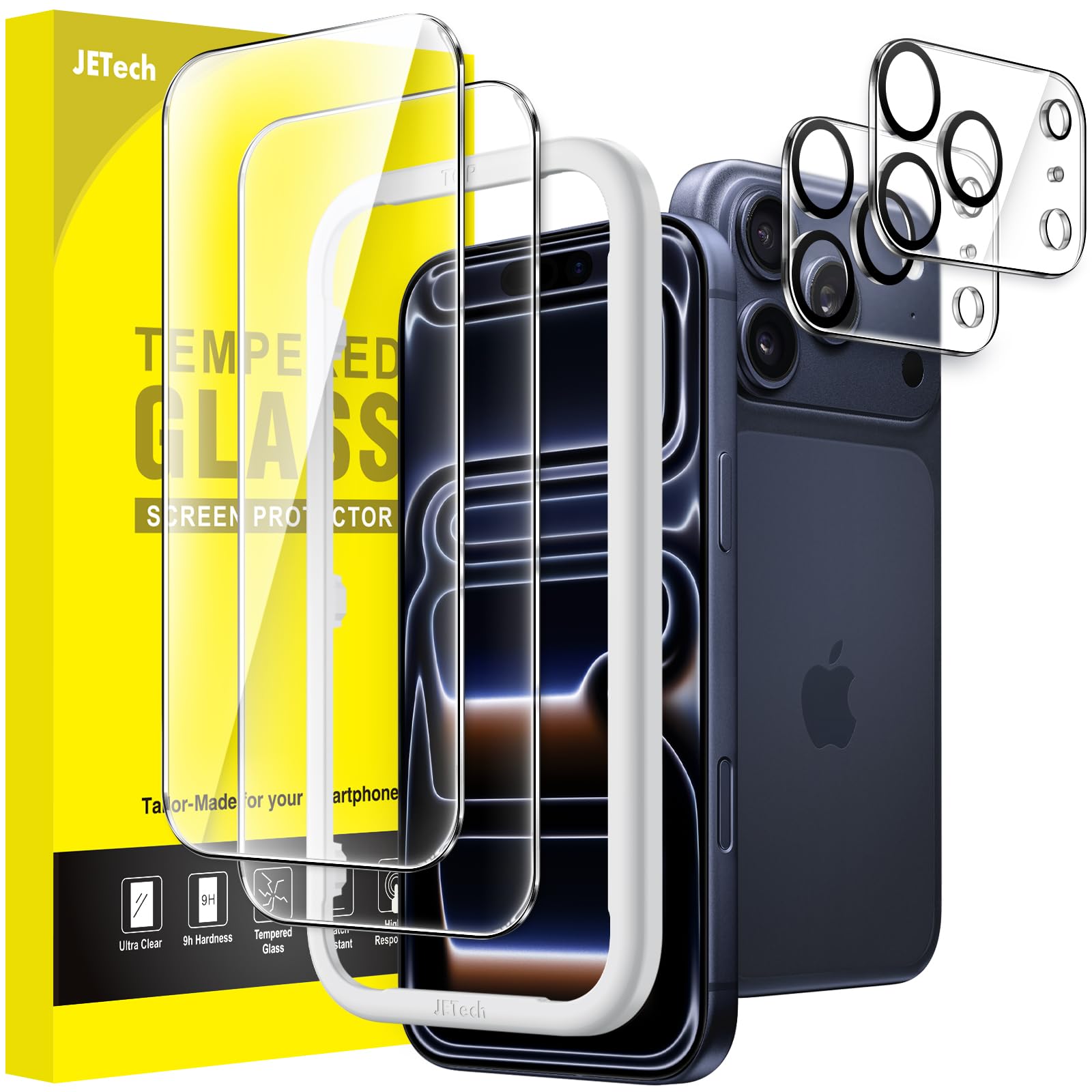 JETech Screen Protector for iPhone 17 Pro 6.3-Inch with Camera Lens Protector, Easy Installation Tool, 9H Hardness Tempered Glas