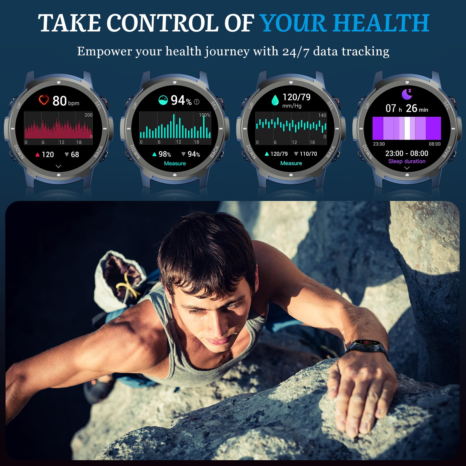 Smart Watch, 2025 Military Waterproof Fitness Sleep Tracker Watch With 110 Ports Modes, Smartwatch For Samsung Android Iphone Io