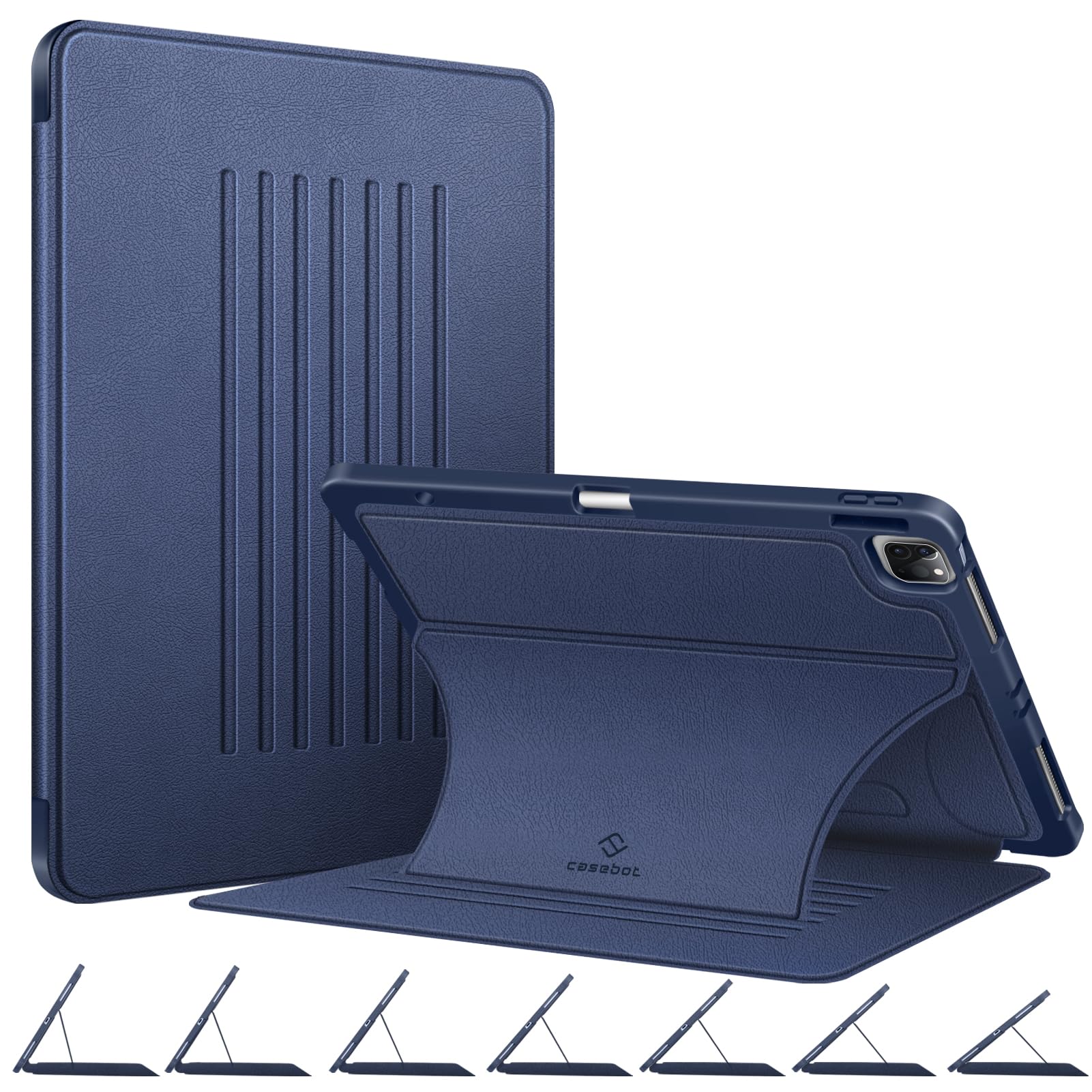 Casebot Magnetic Case For Ipad Pro 12.9 Inch 6Th Generation 2022, Multiple Angle Shockproof Rugged Stand Case, Soft Tpu Back Cover W/Pencil Holder, Also Fit Ipad Pro 12.9' 5Th/4Th/3Rd Gen, Navy