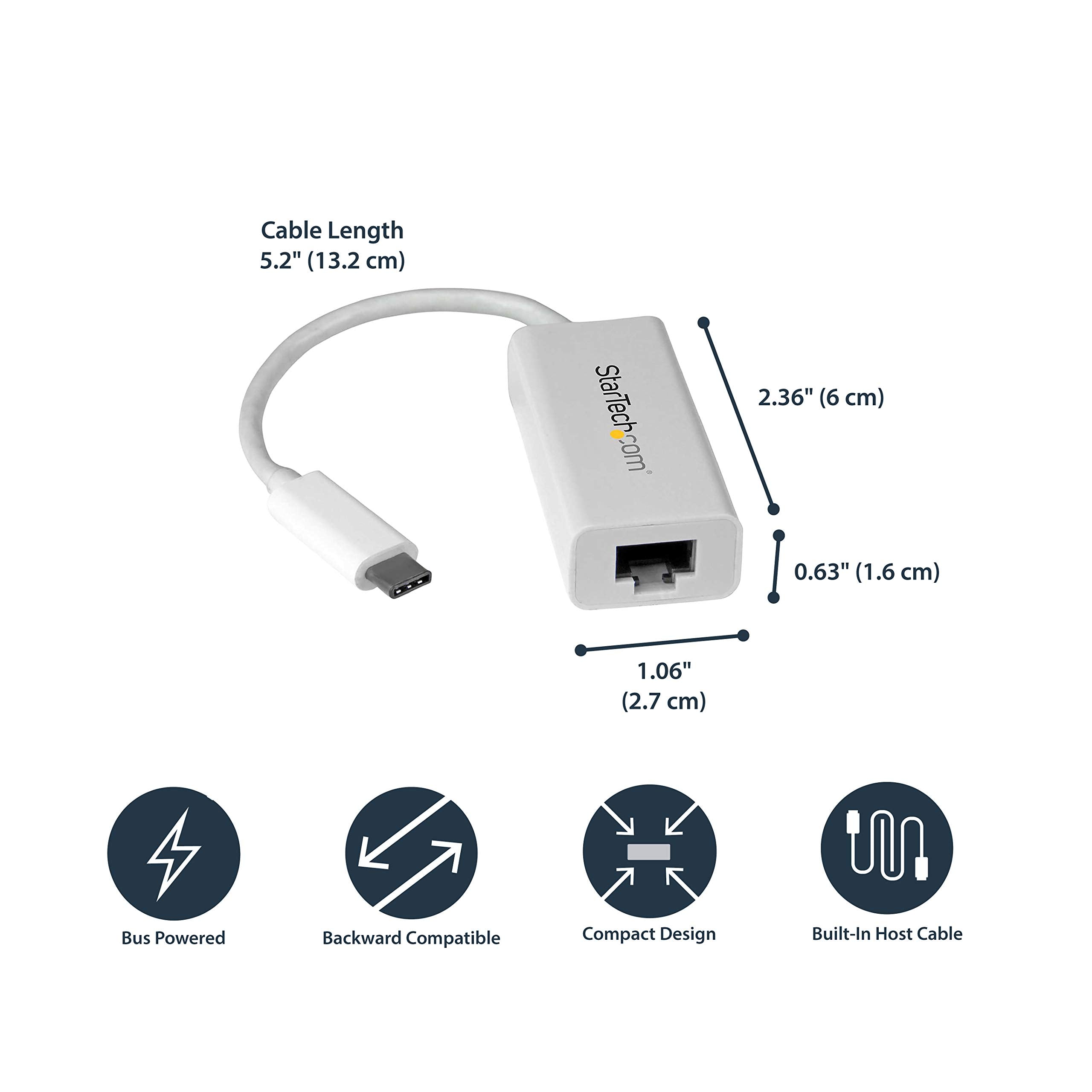 Startech.Com Usb C To Gigabit Ethernet Adapter   White   Usb 3.1 To Rj45 Lan Network Adapter   Usb Type C To Ethernet (Us1Gc30W)