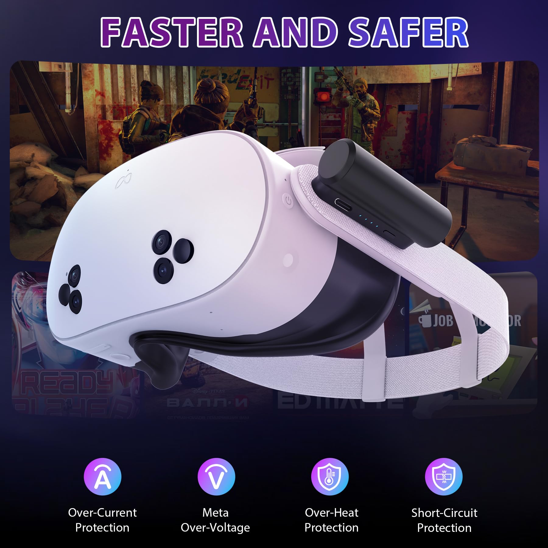 Yrxvw Battery Pack Compatible With Meta Quest 3S/Oculus Quest 2 Accessories,Portable Fast Charger Vr Battery Pack, Light Weight