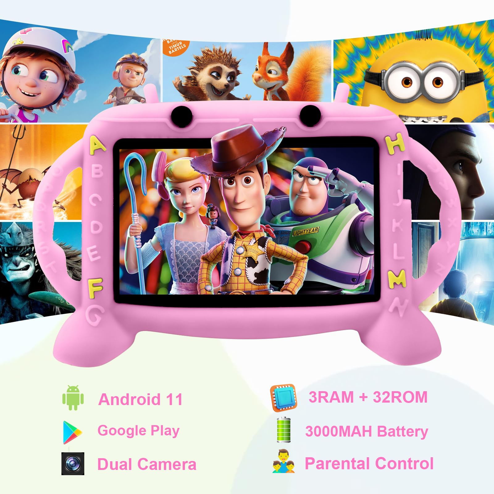 Mengdash Kids Tablet, 7 Inch Tablet For Kids 2 10, Educational Learning Toddler Tablet Android 11, 3Gb Ram+32Gb Rom Storage, Goo