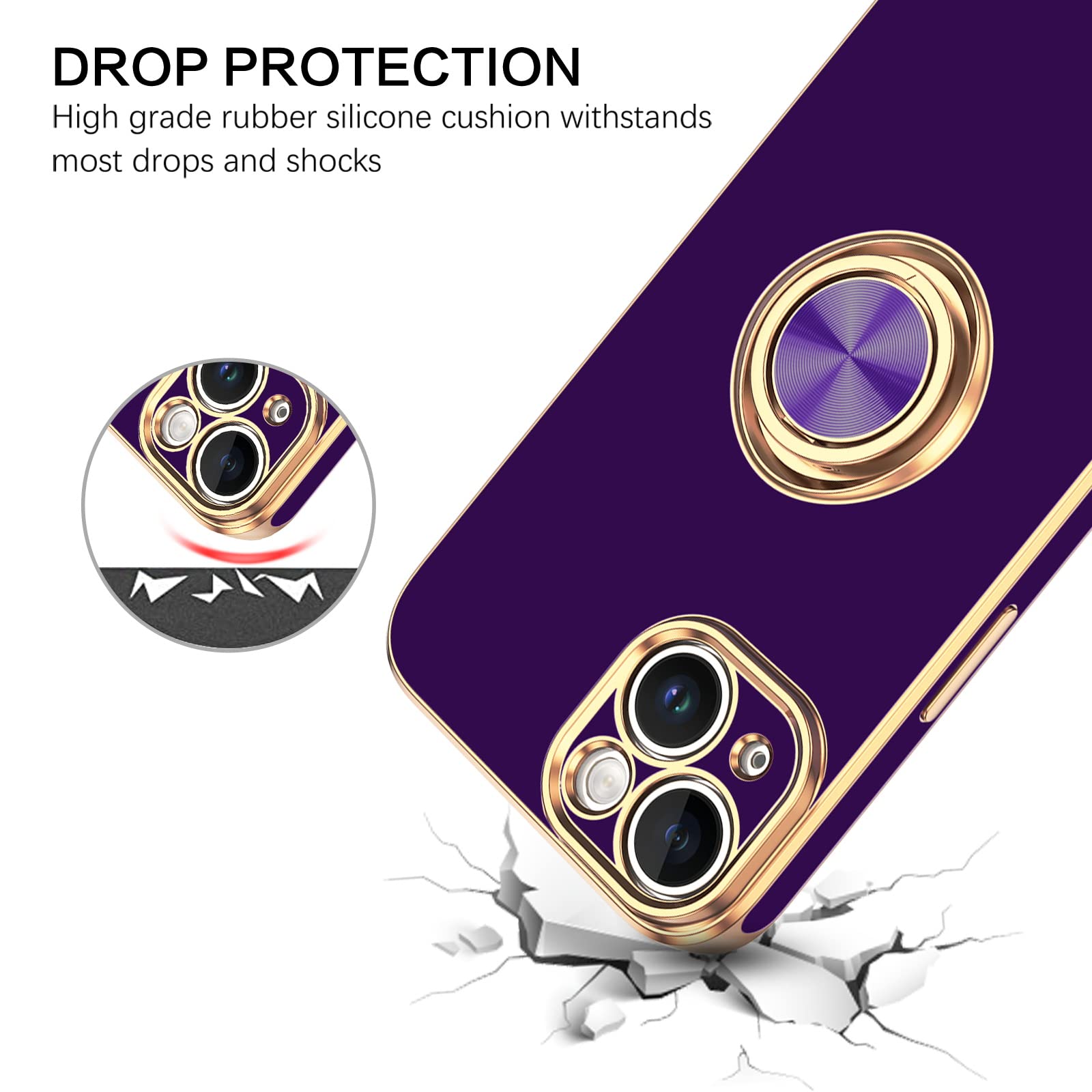 Veningo Compatible With Apple 14 Case,Phone Case For 14,Slim Fit Soft 360 Ring Holder Kickstand Magnetic Car Mount Supported Eas