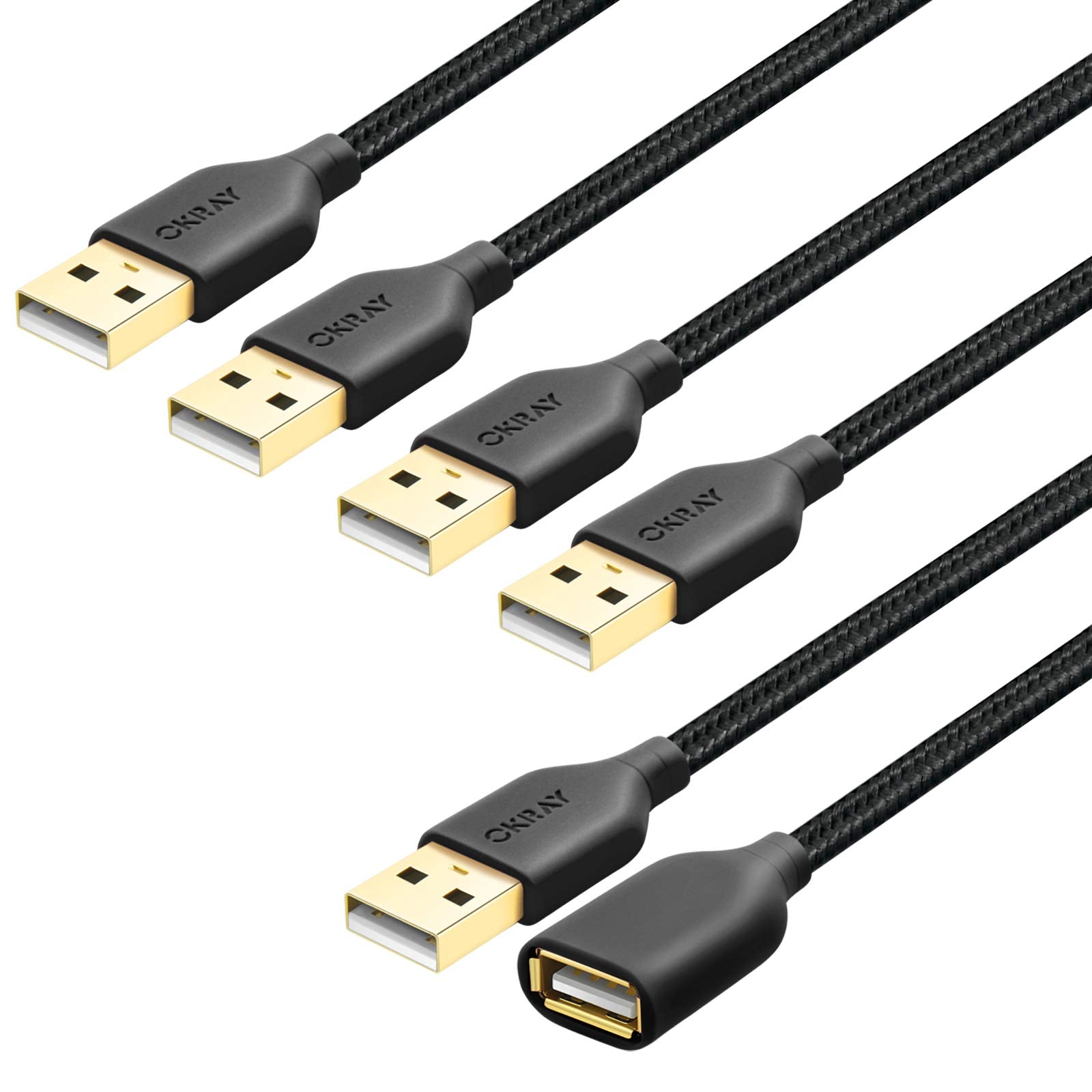 Usb Extension Cable 5 Pack, Okray 6Ft Usb 2.0 Extender Cable Type A Male To A Female Data Transfer Extension Nylon Braided Cord