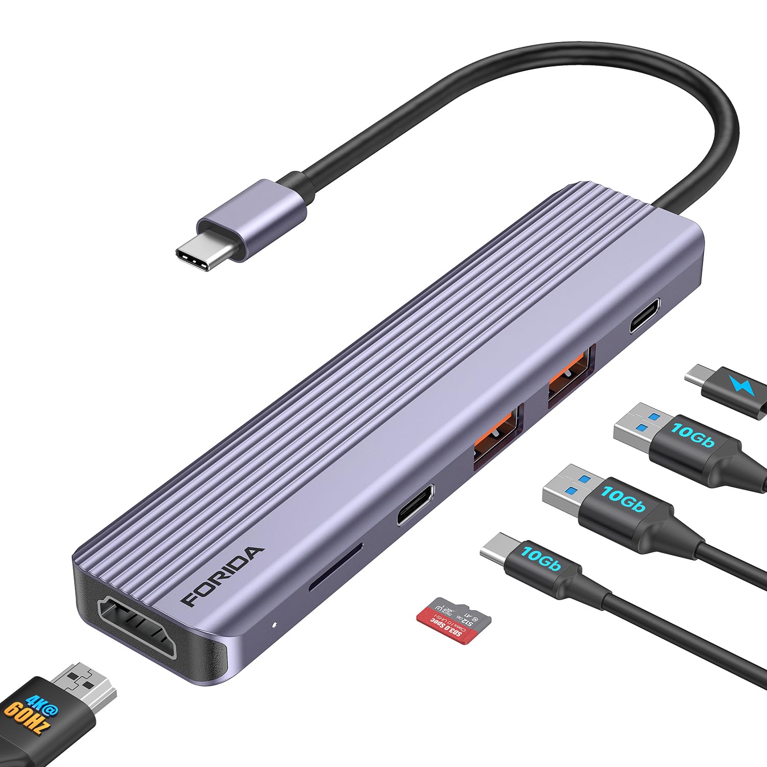 Usb C Multiport Adapter, 10Gbps Usb C Hub, Usb C Dock For Macbook Pro Air, Acer, Dell, Hp, Samsung(1 Usb C 3.2 Gen 2 And 2 Usb A