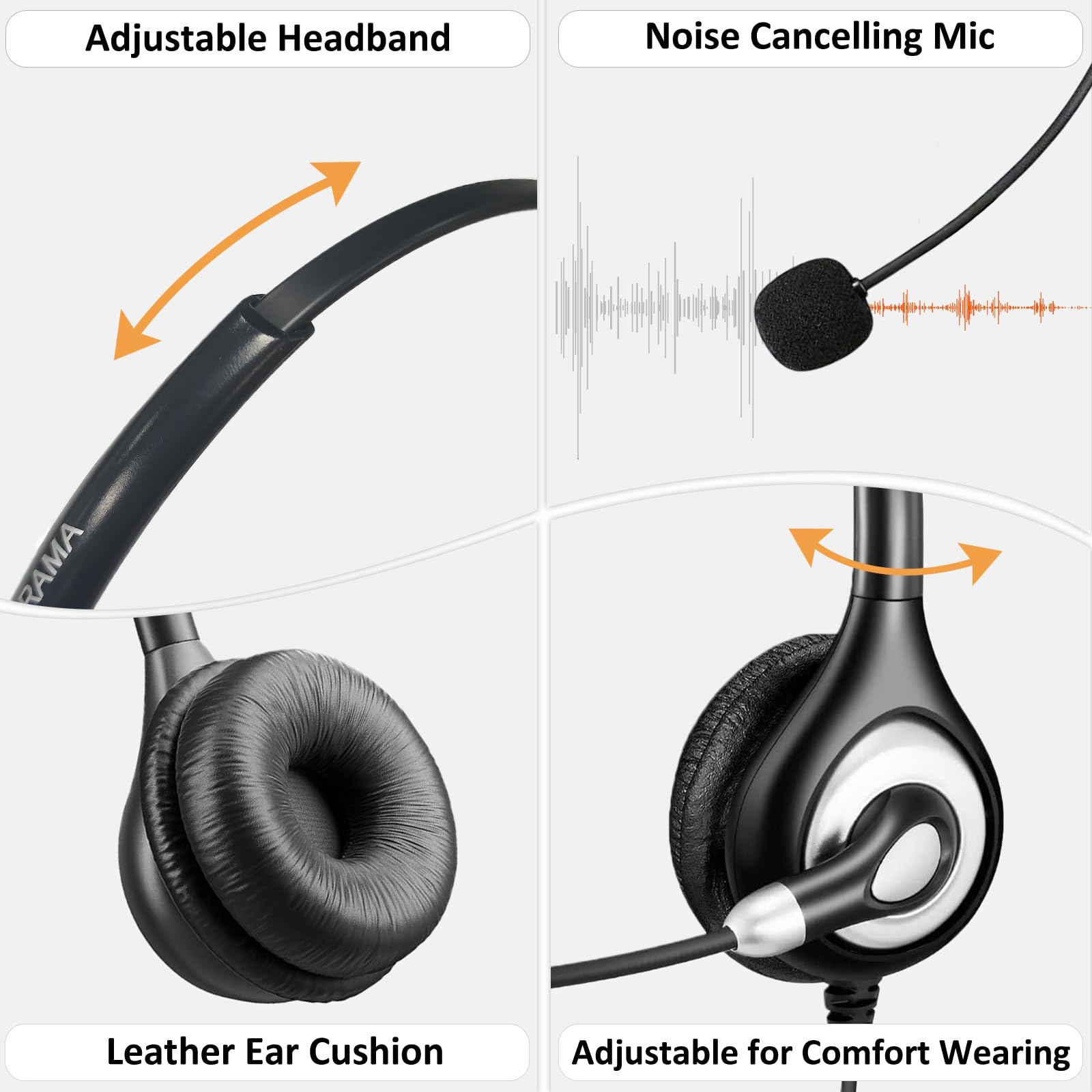 Arama Phone Headset 2.5Mm With Noise Canceling Mic & Mute Switch Comfort Fit Telephone Headset For Panasonic At&T Vtech Uniden C