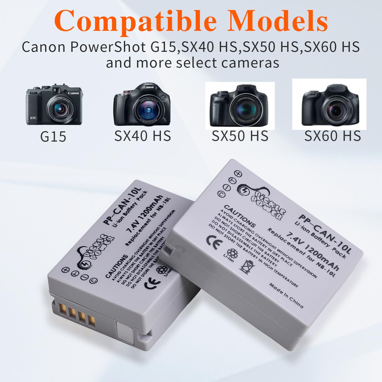 Pickle Power Nb 10L Nb 10Lh Battery And Led Dual Charger Compatible With Canon Powershot Sx60 Hs, Sx50 Hs, Sx40 Hs, G15, G16, G1