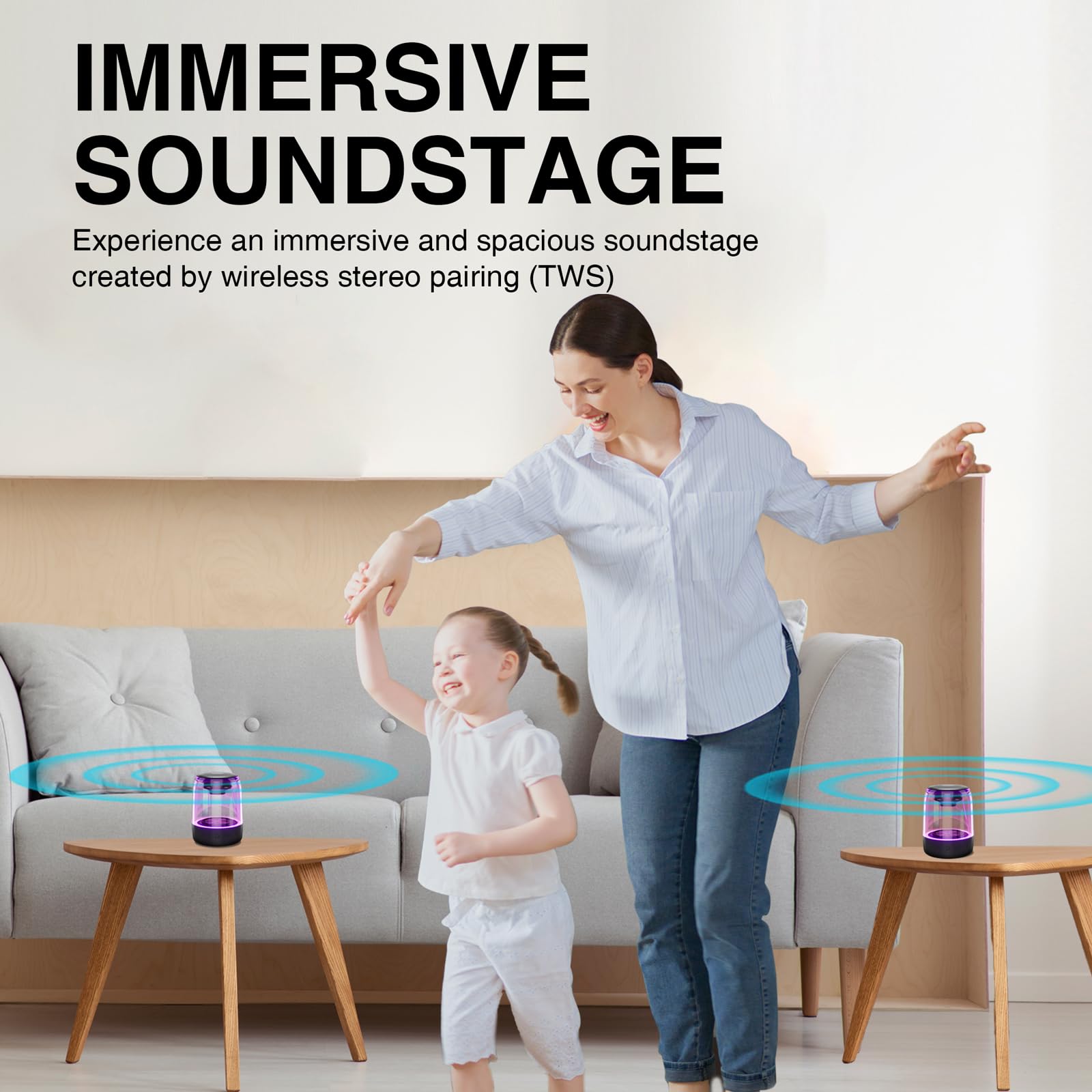 Megatek Portable Bluetooth Speakers (2 Pack) � True Wireless Stereo (Tws) Pair, Vibrant Led Lights, 360� Hd Sound, 12 Hour Playtime, Ipx5 Waterproof � Perfect For Home, Parties, Outdoors, And Travel