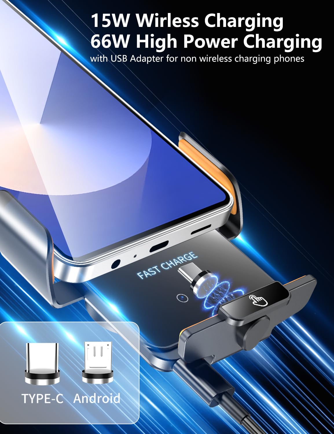 Ryaacphi Wireless Car Charger & Phone Mount - 15W Auto-Clamping Air Vent Holder For Iphone 16/15/14, Samsung Galaxy S24/S23/S22,