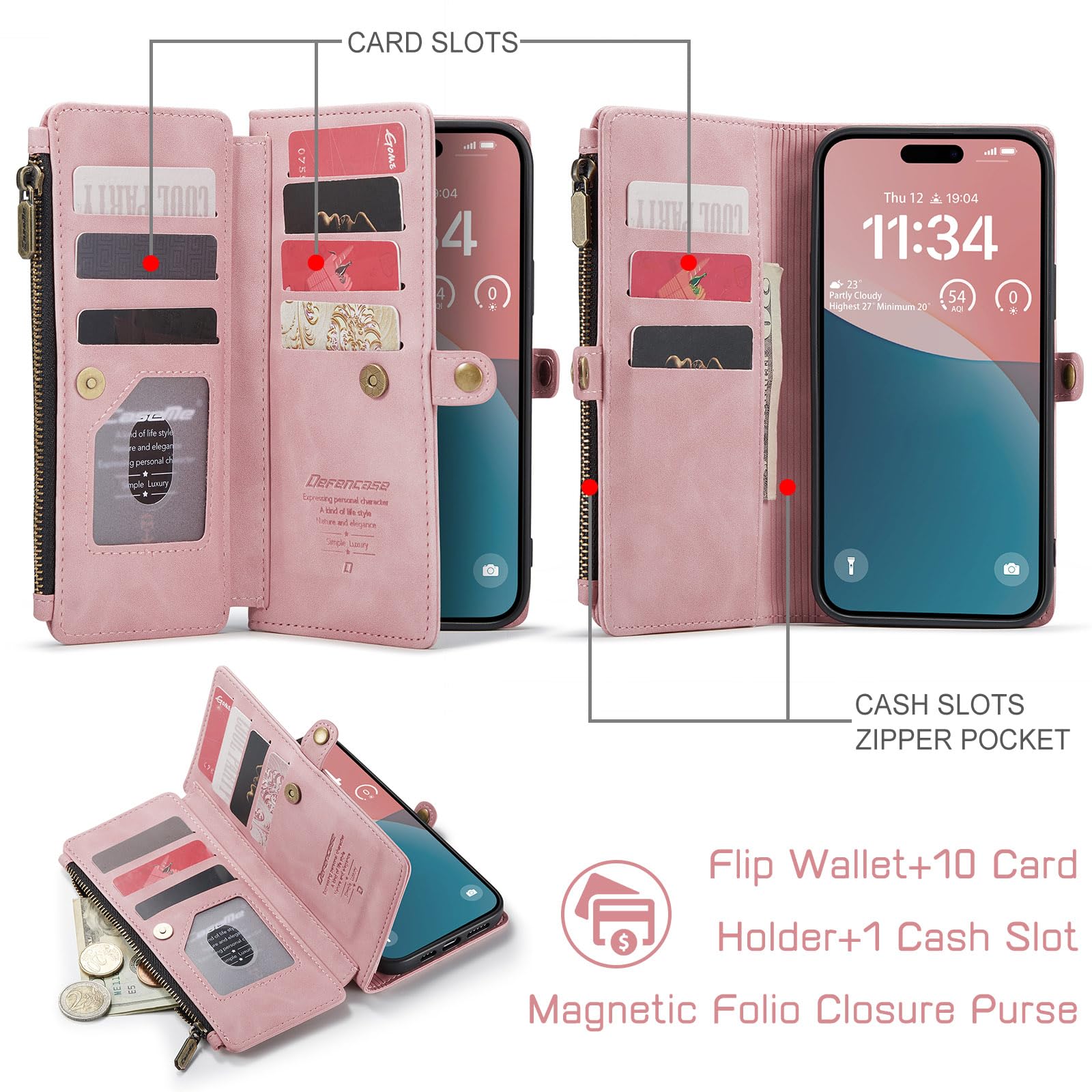 Defencase For Iphone 11 Pro Max Case, For Iphone 11 Pro Max Wallet Case For Women Men, Durable Pu Leather Magnetic Flip Strap Zi