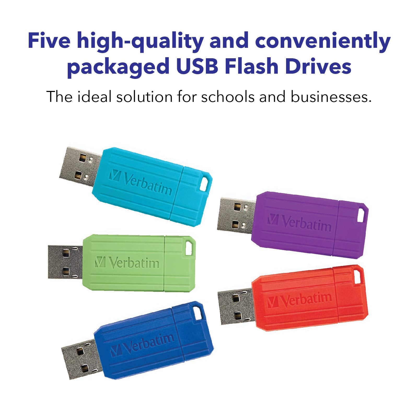 Verbatim 32Gb Pinstripe Usb 2.0 Flash Drive Retractable Thumb Drive   5 Pack   Multicolor (Green, Blue, Red, Purple, Cyan)