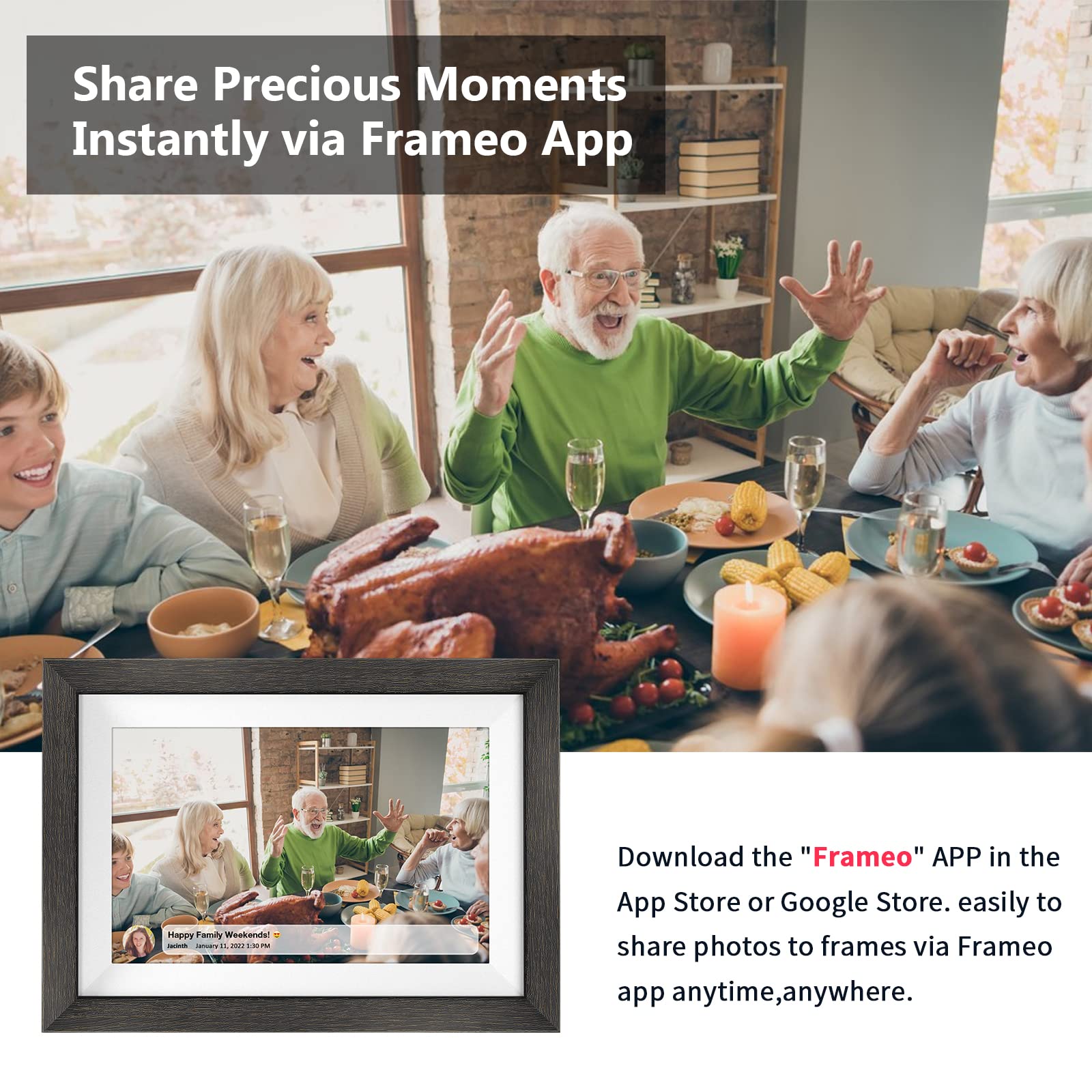 Frameo 10.1 Inch Wifi Digital Picture Frame,1280 * 800Ips Hd Cloud Smart Digital Photo Frame,32Gb Storage, Wall Mountable, Auto