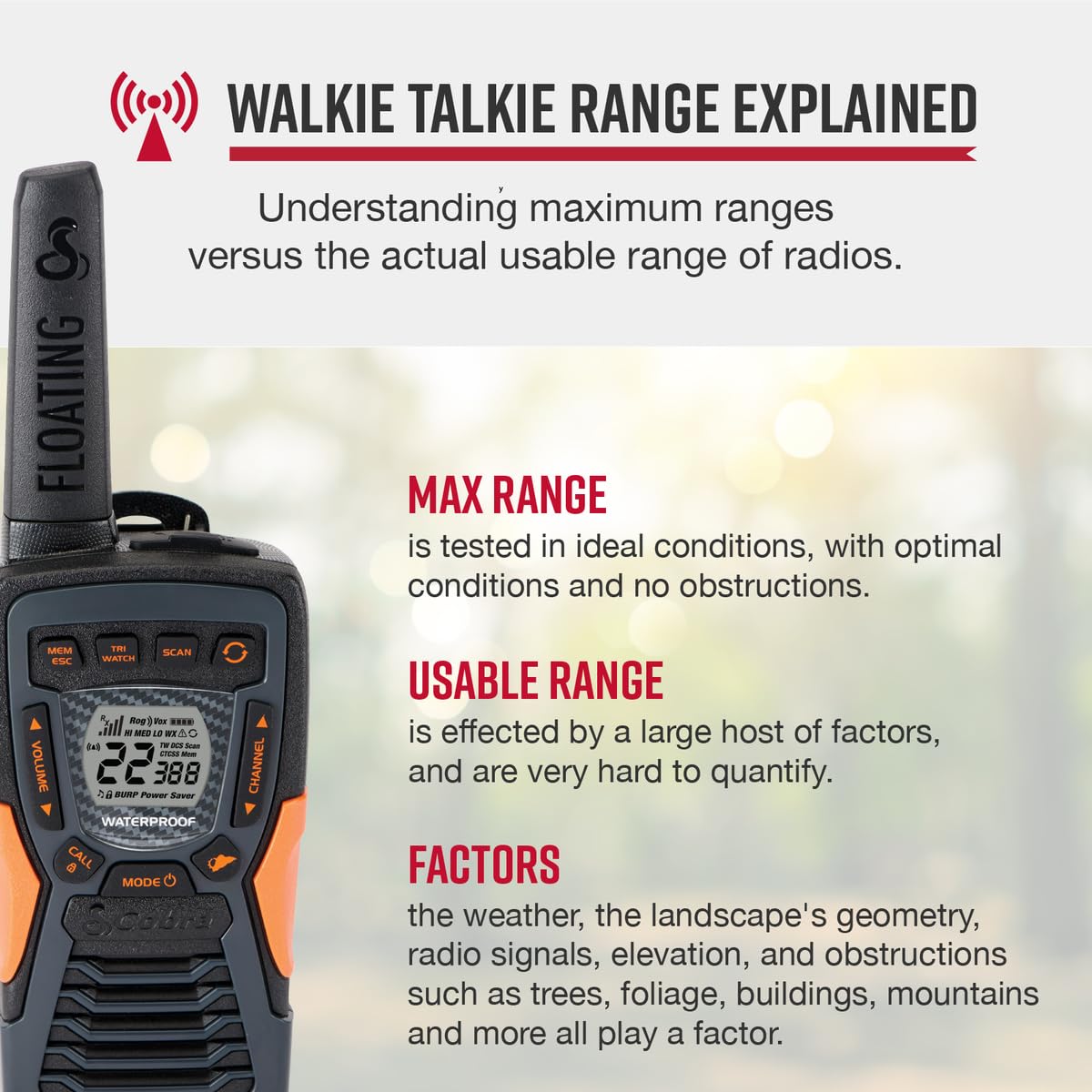 Cobra Acxt1035R Flt Floating Walkie Talkies   Waterproof, Rechargeable, Long Range Up To 37 Mile Two Way Radio With Noaa Weather Alert & Vox, (2 Pack)