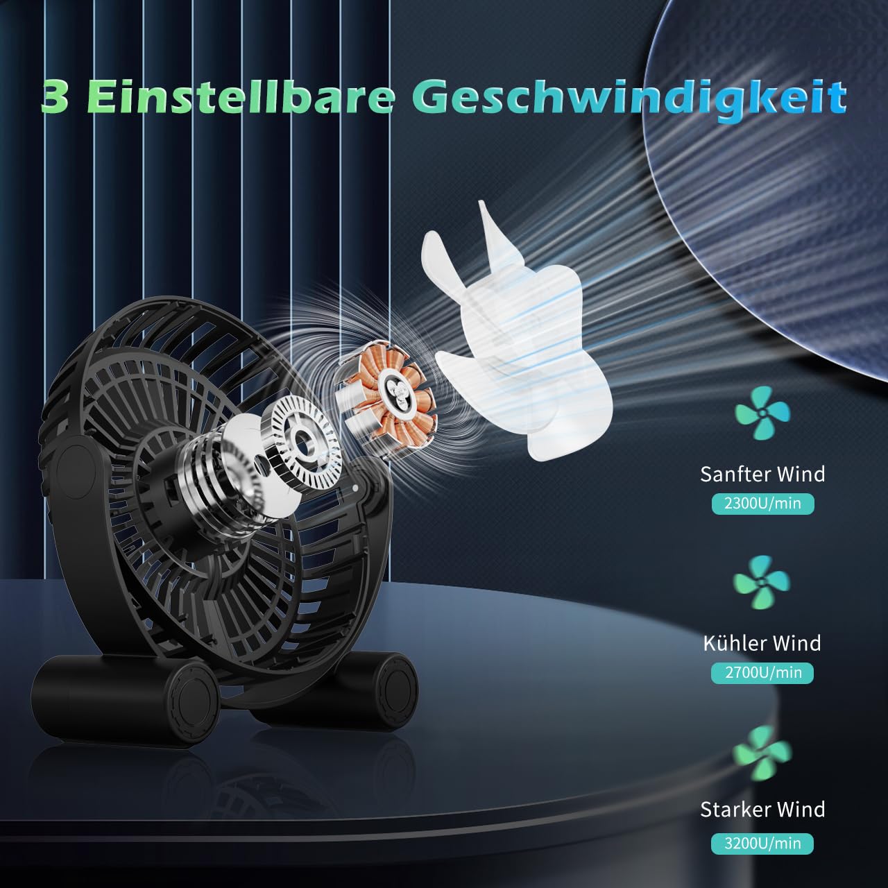 Punoge Usb Rgb Desk Fan   3 Speeds Quiet Portable Table Fan, 8 Color Led Lights, 360 Rotation, Small Fan For Home Office Desktop