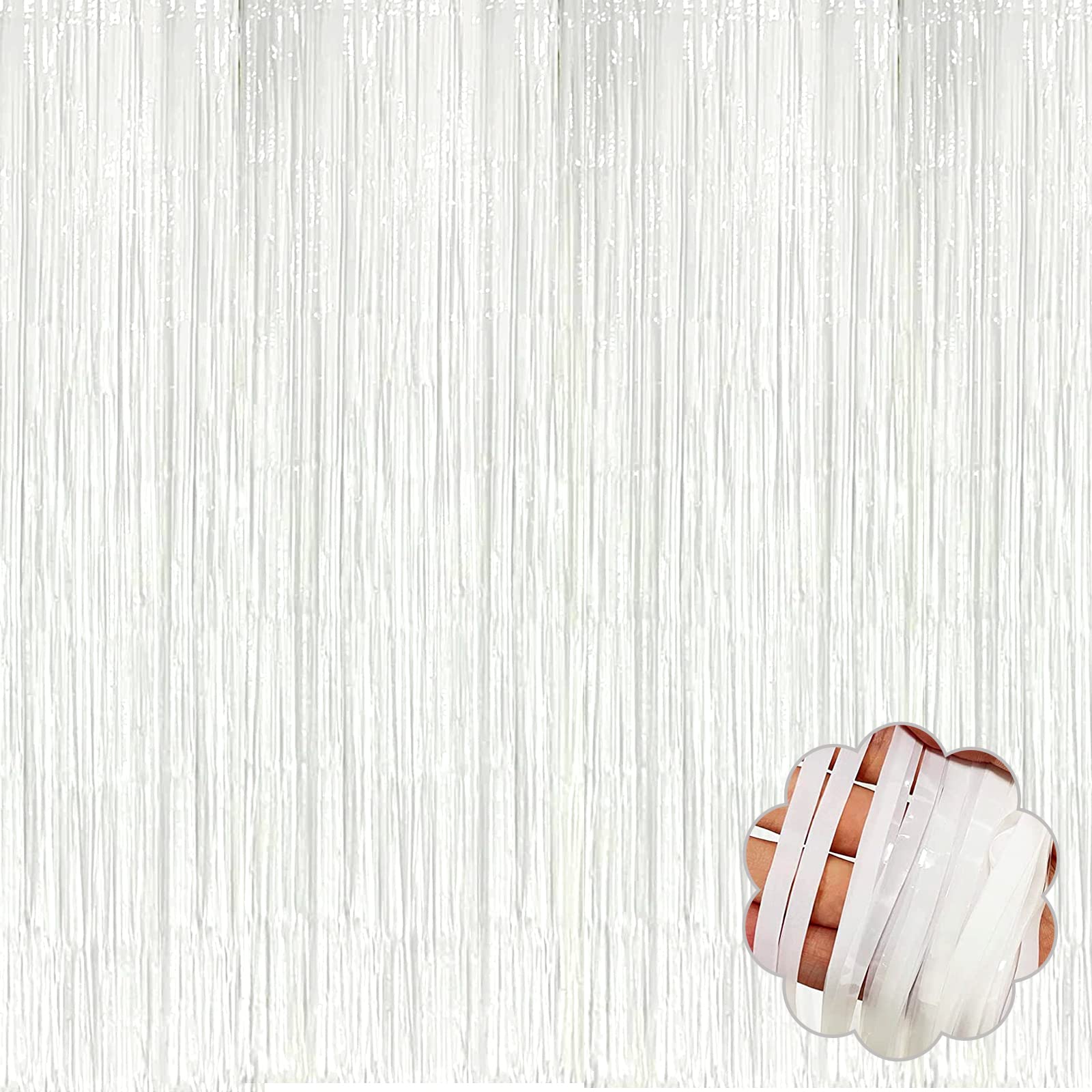 8 Pack White Tinsel Foil Fringe Curtain Backdrop, 3.28Ft X 8.2Ft Metallic Streamers For Photo Booth, Birthday, Wedding, Valentin