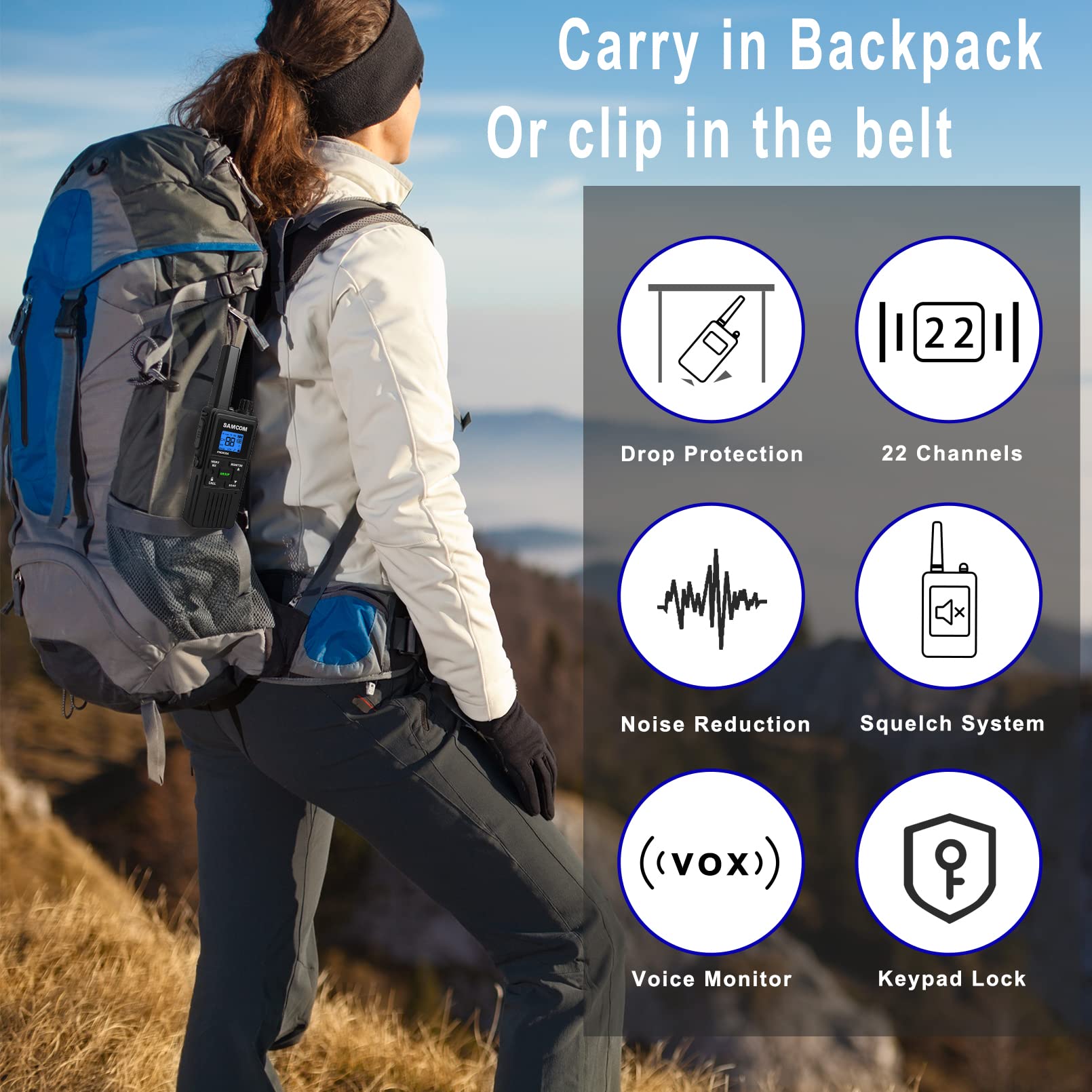 4 Long Range Walkie Talkies Rechargeable For Adults Samcom Noaa 2 Way Radios Walkie Talkies  Frs Two Way Radios With Earpiece Group Call Flashlight Vox Scan Noaa Weather Alert And Usb Charger Battery