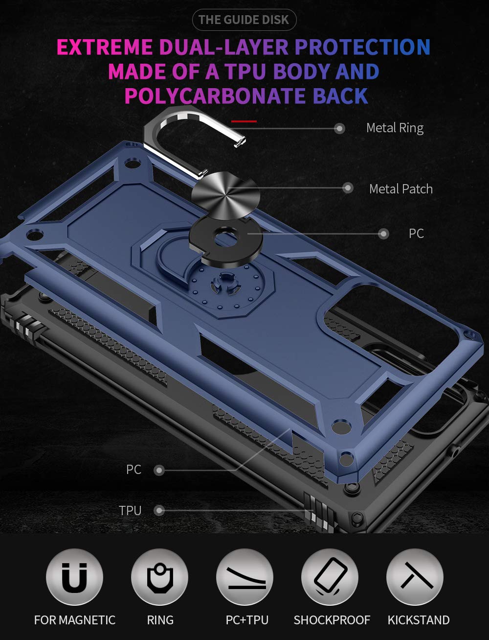 Samsung Galaxy Note 20 Case, Note20 5G Case With Hd Screen Protectors, Androgate Military Grade Metal Ring Holder Kickstand 15Ft