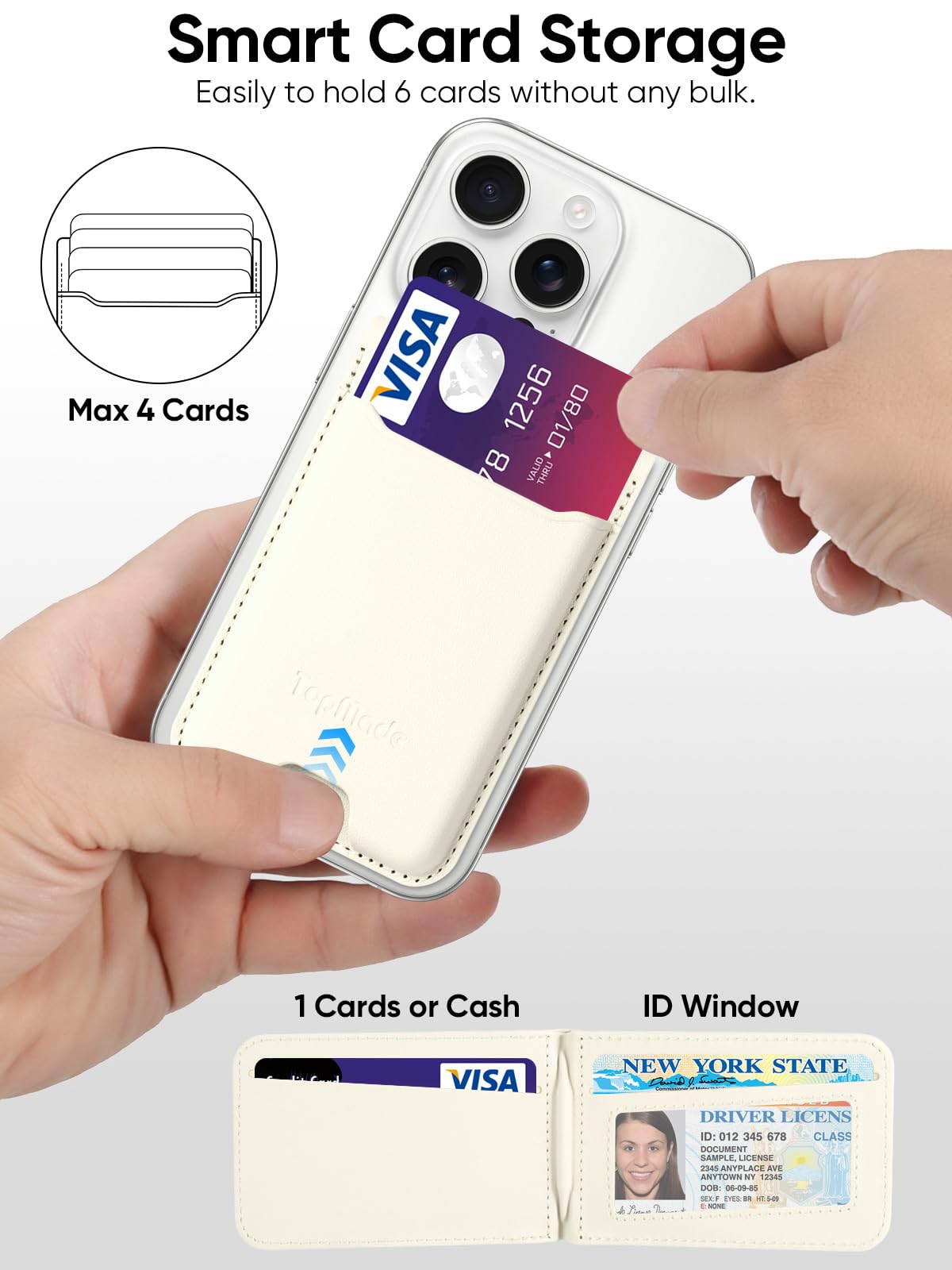 Topmade Phone Card Holder, Leather Phone Wallet Stick On With Stand, Open Id Window, 3M Adhesive Credit Card Holder For Back Of