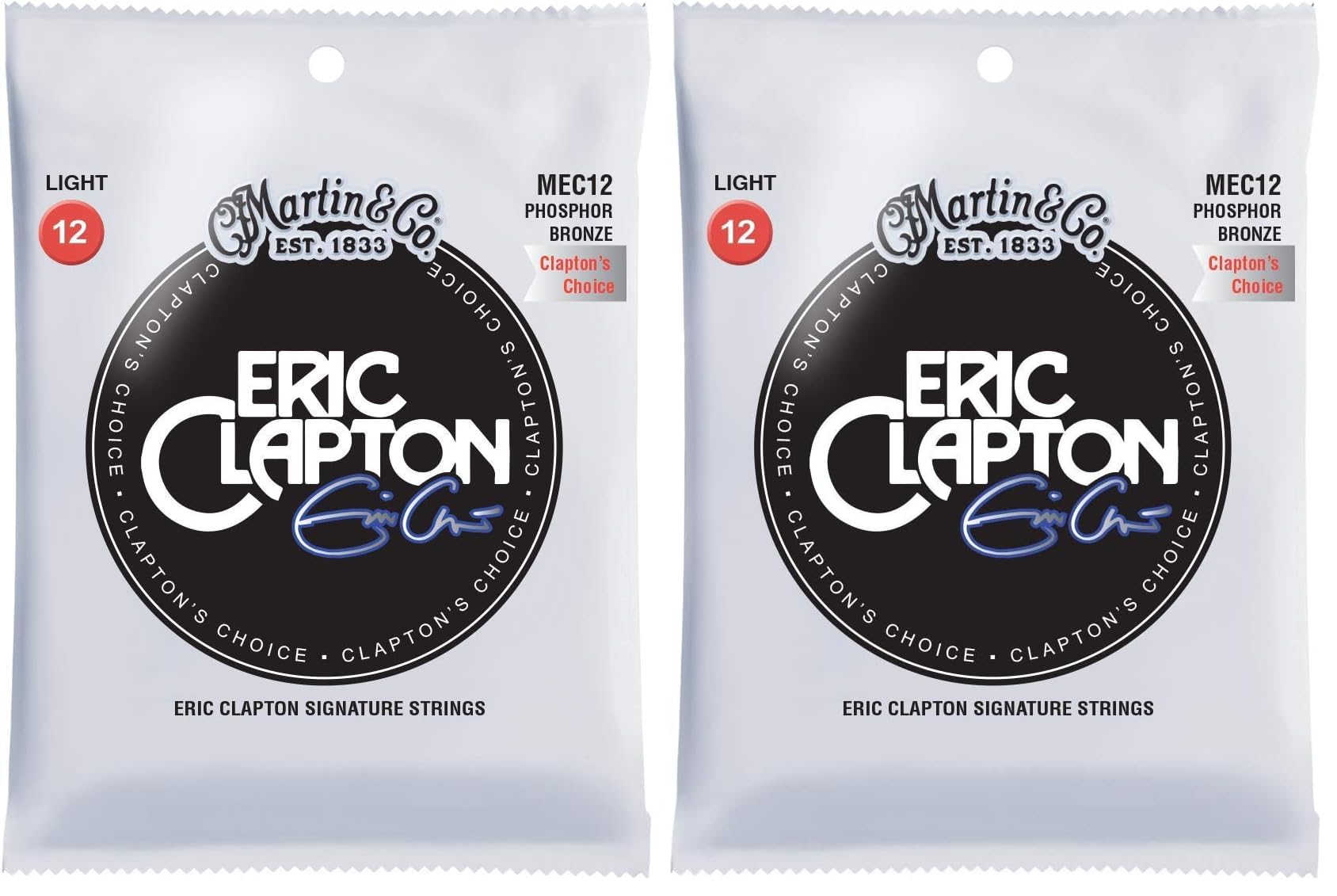 Martin Guitar Eric Claptons Choice MEC12, 92/8 Phosphor Bronze Light-Gauge Acoustic Guitar Strings (Pack of 2)