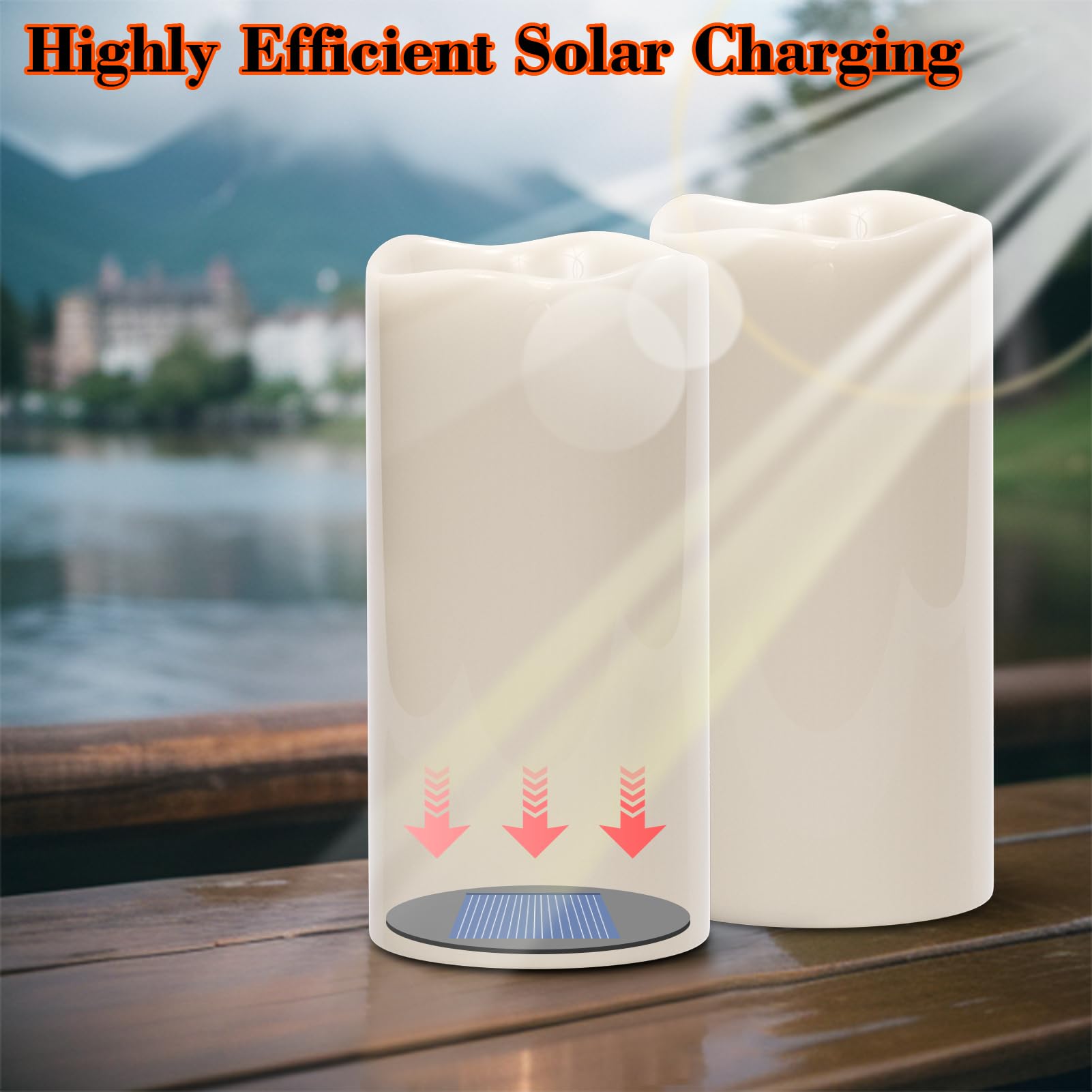 Eldnacele Large Solar Flameless Flickering Candles Outdoor Waterproof, Solar Powered Dusk To Dawn White Plastic Led Pillar Candl
