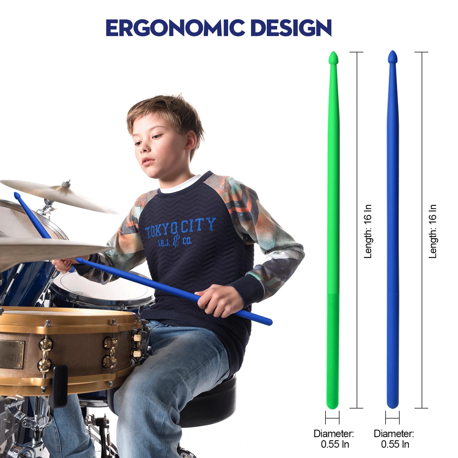 Oieton 2 Pairs Of 5A Nylon Drum Sticks, Plastic Drum Sticks With Non Slip Handles For Kids Adults Electronic Drums Exercise Inst