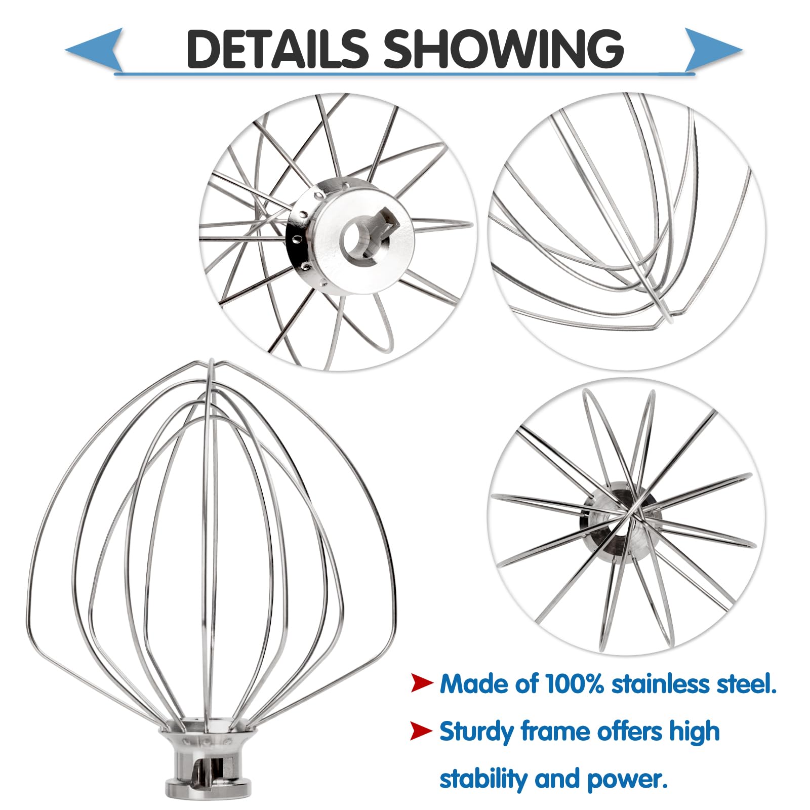 Wire Whip Stainless Steel For Kitchenaid 6 Quart Bowl Lift Stand Mixer, Kn256Ww 6 Wire Whisk Attachment, Balloon Whisk, Heavy Du