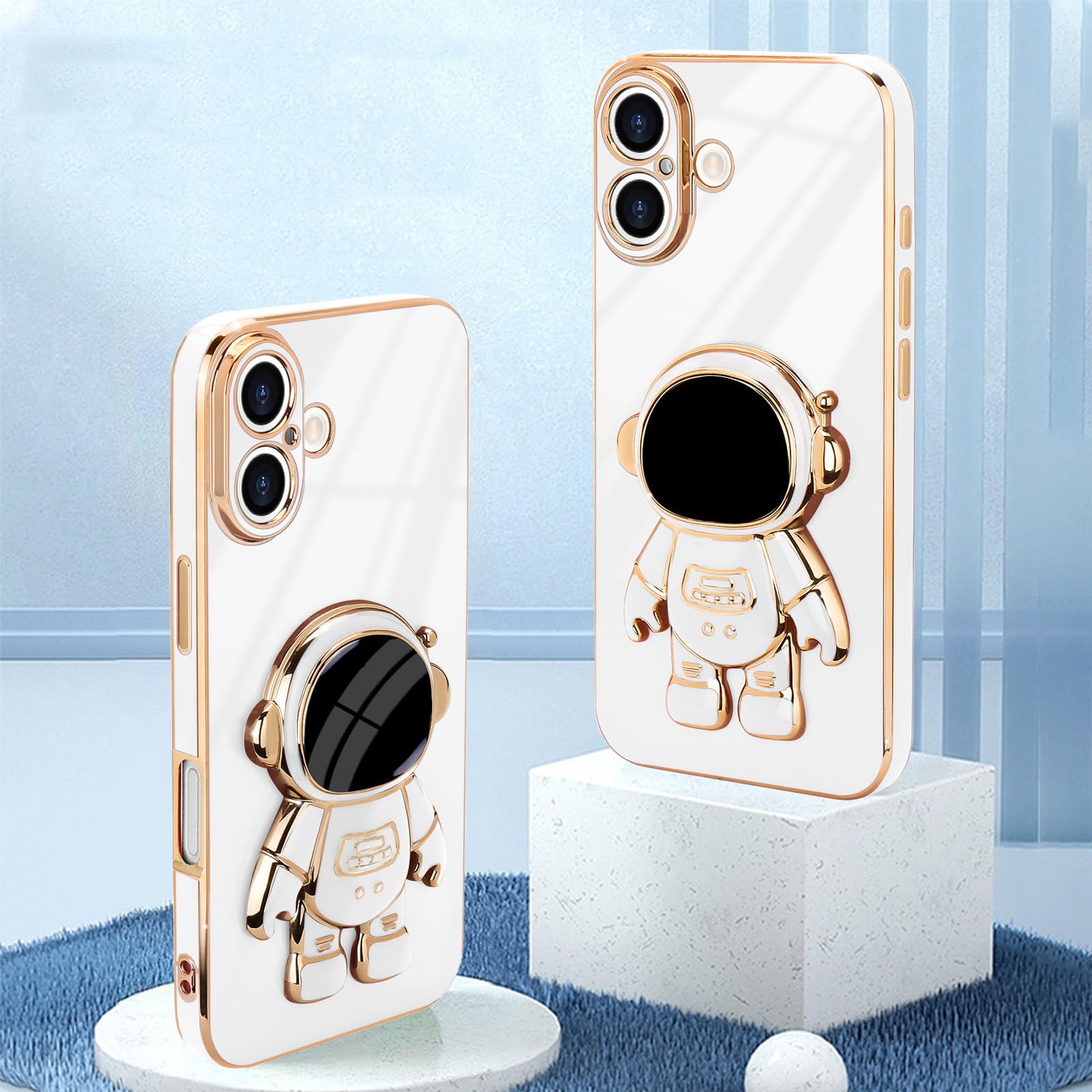 Pepmune For Iphone 16 Case, Cute 3D Astronaut Stand With [2 Screen Protector] [Camera Protection] Kickstand Shockproof Bling Sil