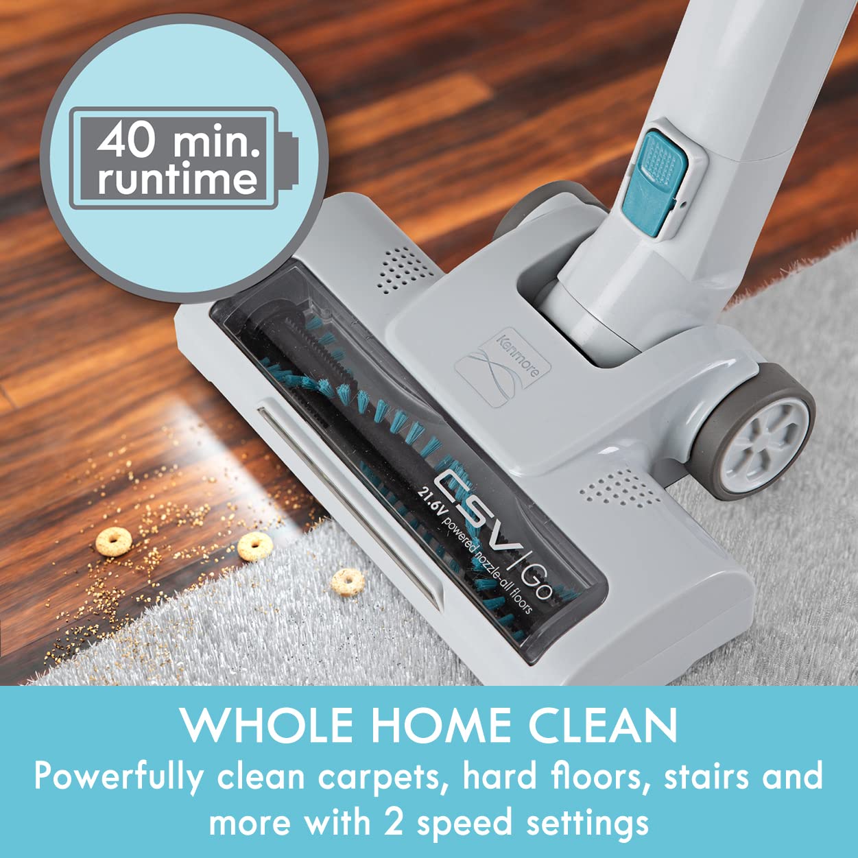 Kenmore Ds4065 Cordless Stick Vacuum 1L Capacity Lightweight Cleaner 2 Speed Power Suction Led Headlight 2 In 1 Handheld For Har