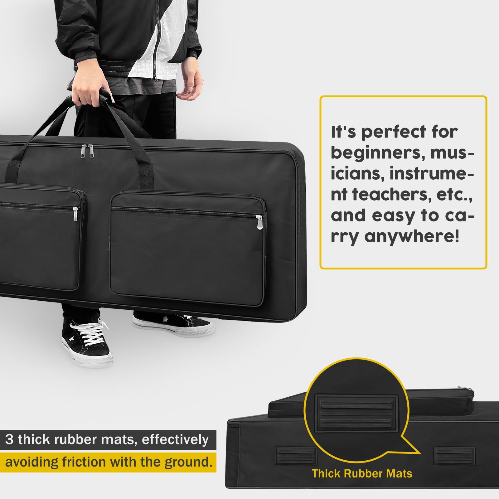 Xidihf 88 Key Keyboard Case   Full Padded Piano Gig Bag With Adjustable Shoulder Straps, 4 Storage Pockets For Accessories, 53.9