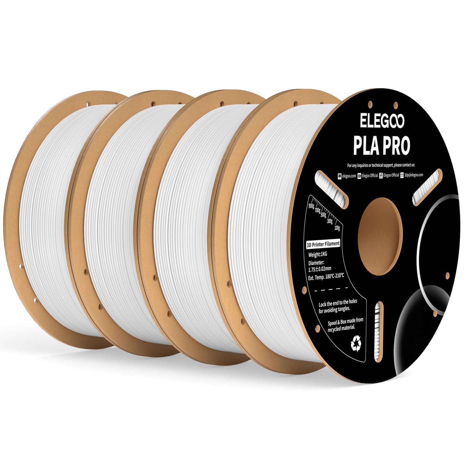 ELEGOO PLA PRO Filament 1.75mm White 4KG,30-250mm/s Printing Speed Improved Rigidity 3D Printer Filament Dimensional Accuracy +/