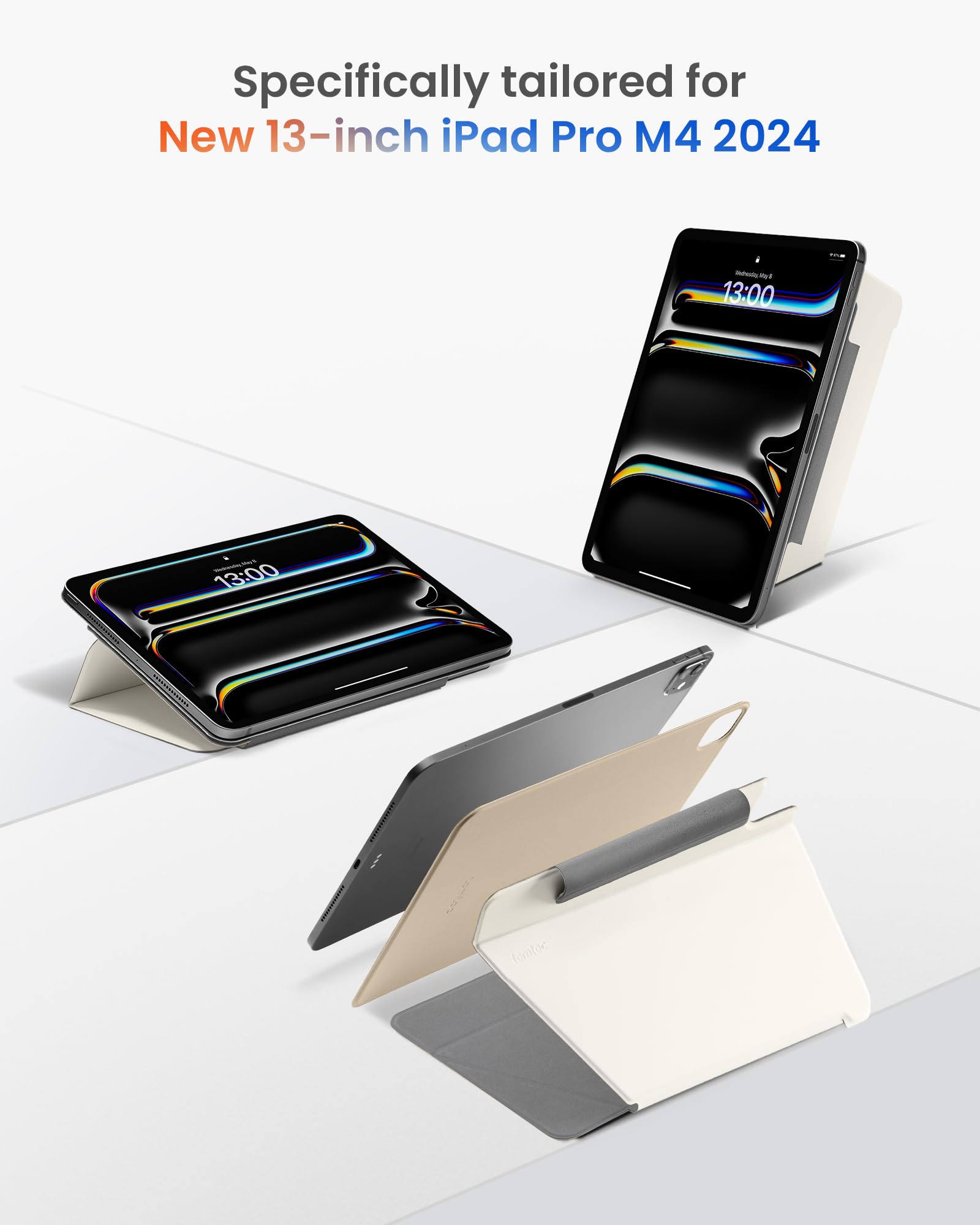 Tomtoc Ipad Pro Detachable Folio Case For 2024 New 13 Inch Ipad Pro M4 Only, Separable Slim Protective Panel & 4 Modes With Ultra Light Fiberglass Material, Support Apple Pencil Pro & Auto Wake/Sleep