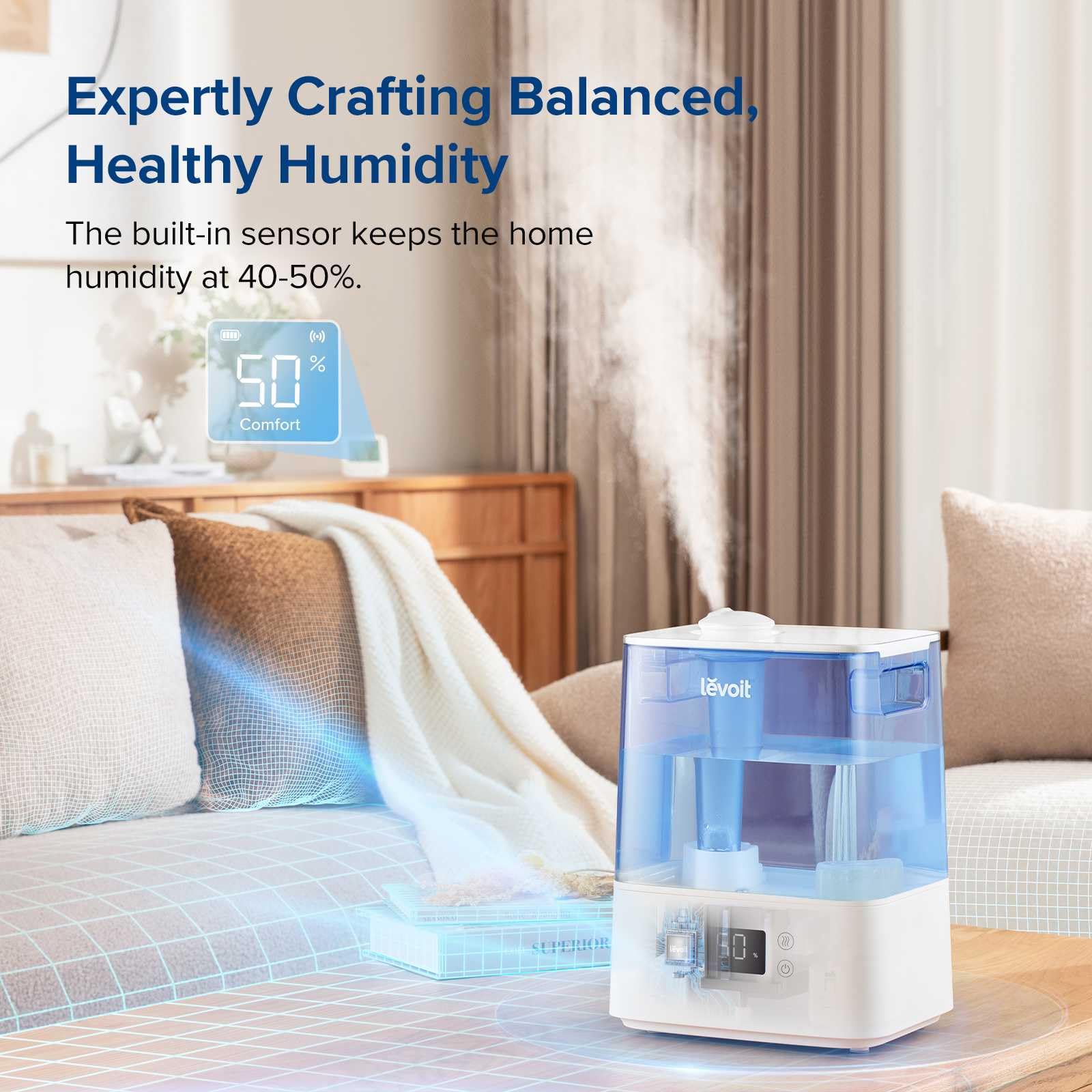 Levoit Classic300S Ultrasonic Smart Top Fill Humidifier, Extra Large 6L Tank For Whole Family, App & Voice Control, Essential Oi