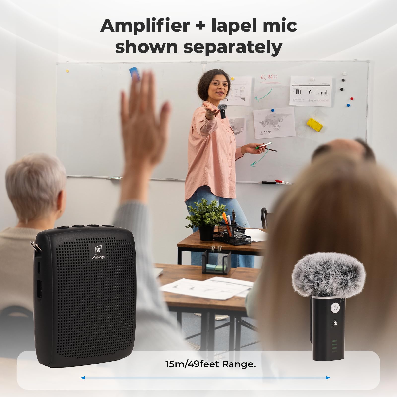 Winbridge Wb006 Upgraded Wireless Voice Amplifier - Bluetooth Lapel Microphone With Speaker, Windproof Foam Compact & Portable,