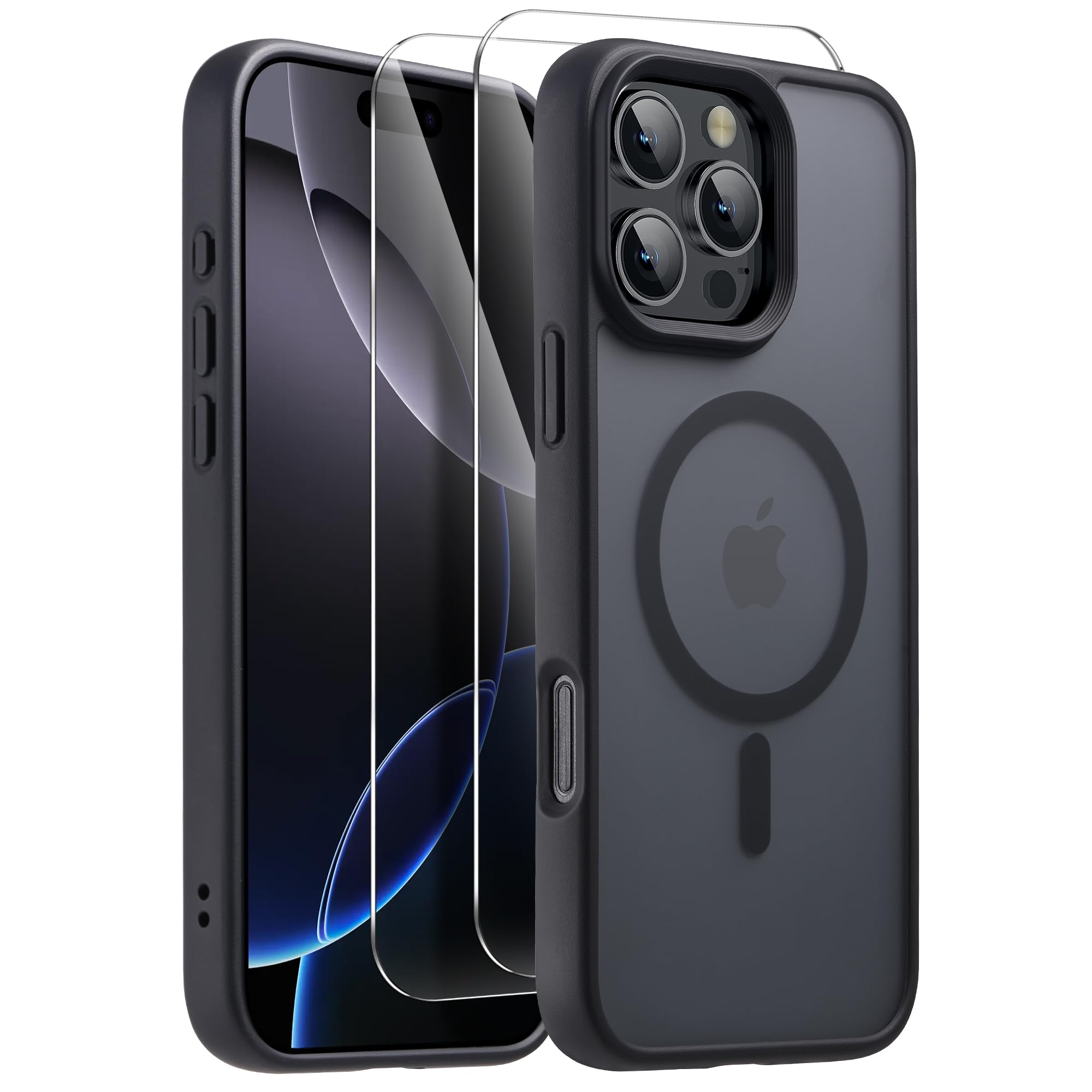 Yzoiko Strong Magnetic Case For Iphone 16 Pro [2 Tempered Glass Screen Protectors] Compatible With Magsafe Shockproof Slim Thin