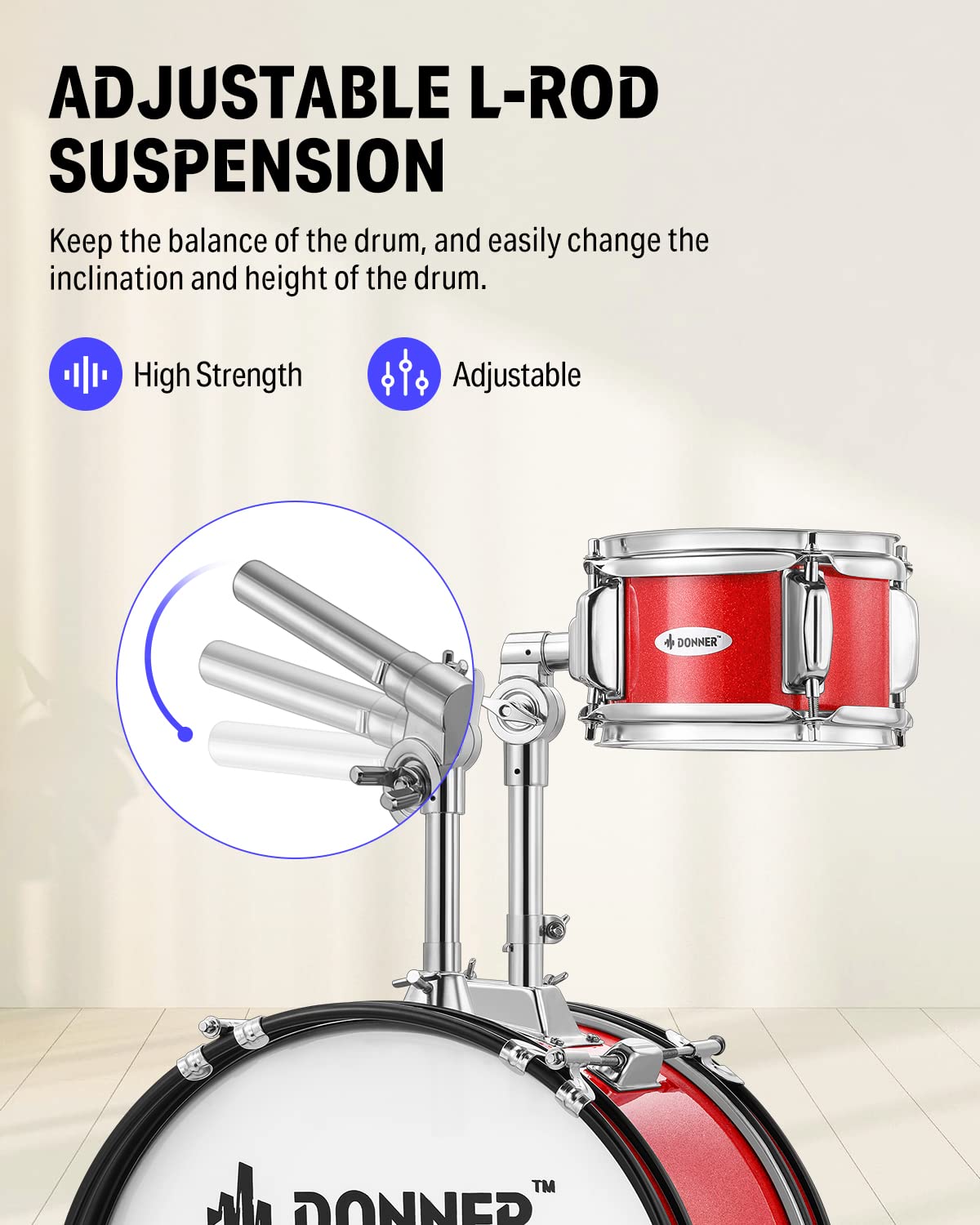 Kids Drum Sets Donner 5 Piece For Beginners,14 Inch Junior Drum Kit, With Adjustable Throne, Cymbal, Hi Hat, Pedal & Drumstick R