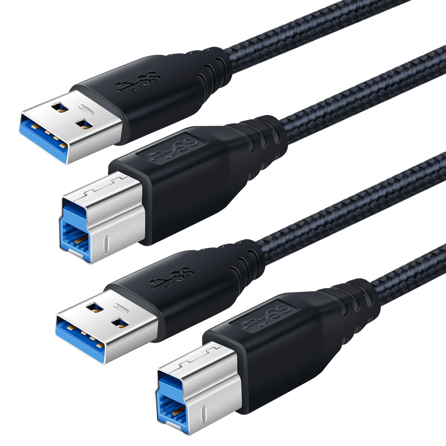 Okray Usb 3.0 A To B Cable, 2 Pack Superspeed Type A Male To B Male Cable 6Ft Nylon Braided Type A To Type B Cords For Usb Hub/External Hard Drivers/Docking Station/Scanner/Monitor/Printer