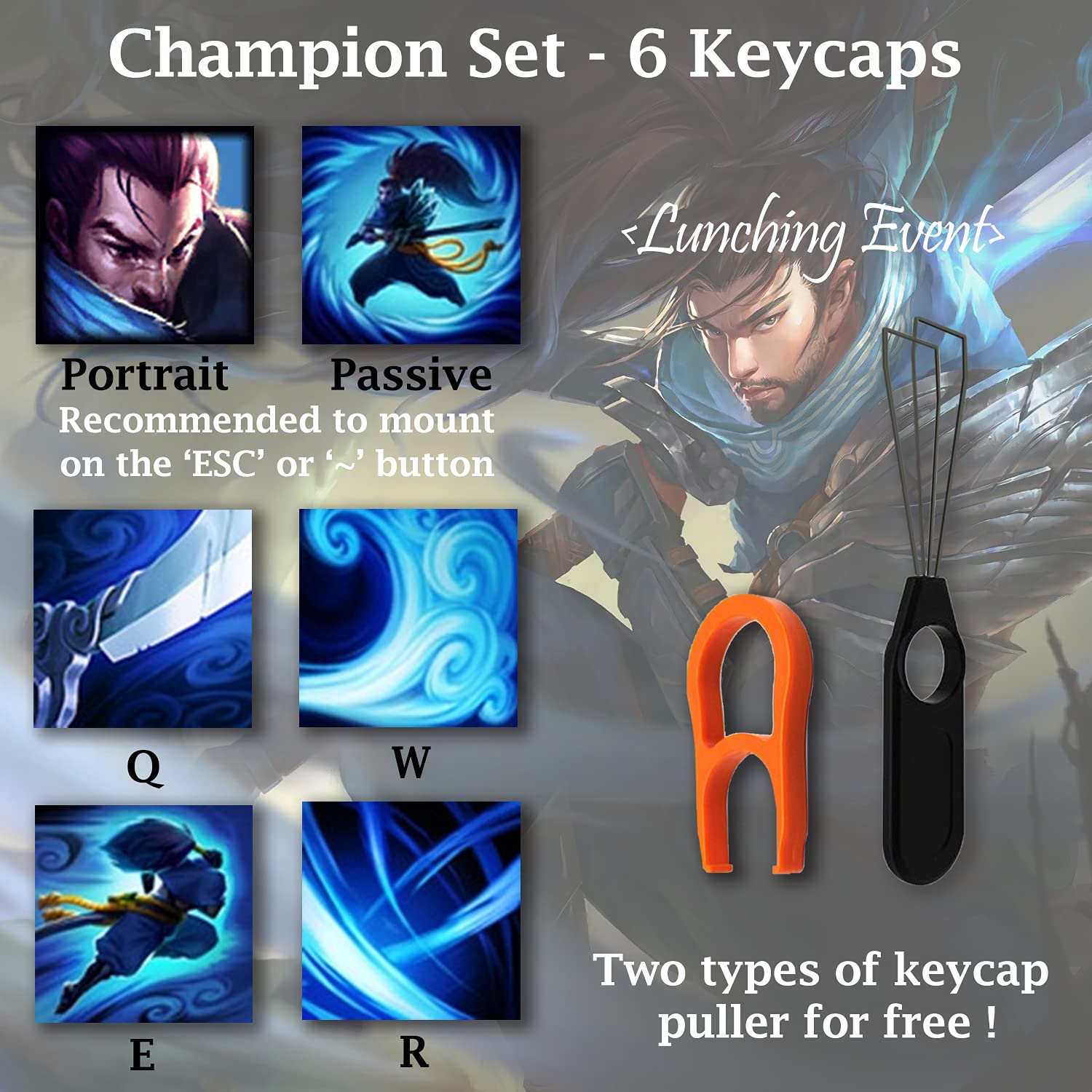 League Of Legends Custom Keycaps (Champion Gwen)   Laser Engraved With Each Champion'S Portrait, Passive, And Skills. Fit With A