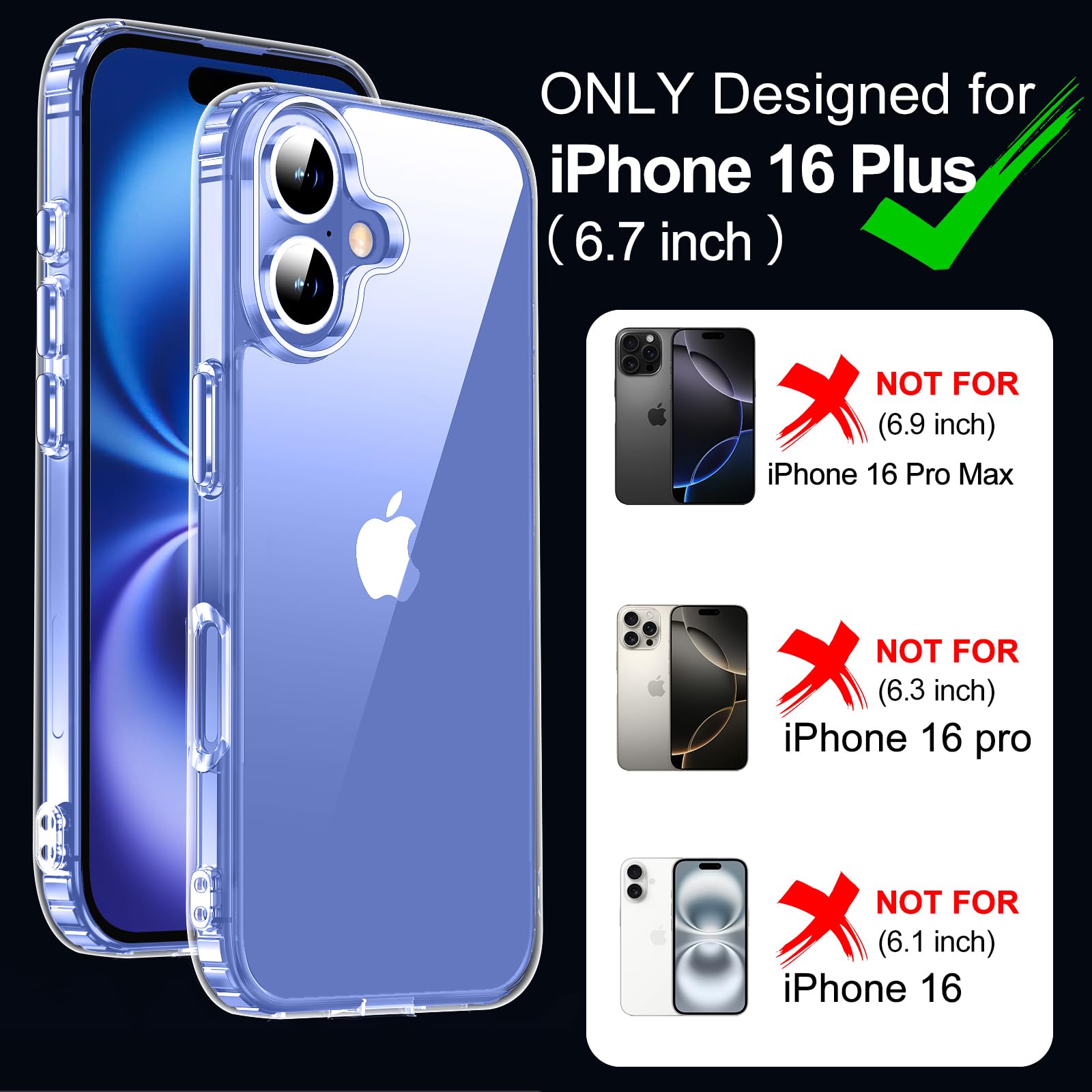 Mozoter For Iphone 16 Plus Case Clear,[Anti Yellowing] [Non Slip] Shockproof Bumper Phone Cover,Slim Thin Cute Case For Iphone 1