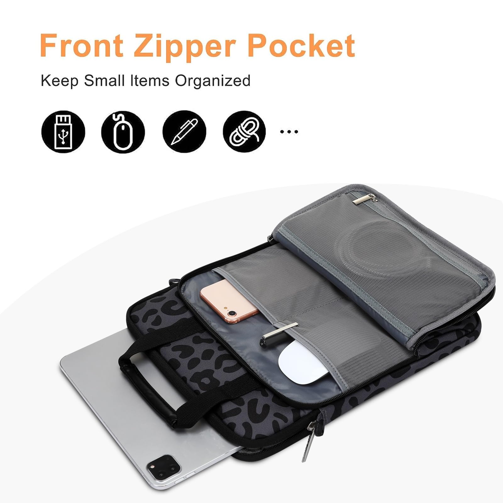 Mosiso 12.9 Inch Tablet Sleeve Case For 13 Inch Ipad Pro M4 & Ipad Air M2 2024, Ipad Pro 12.9 M2 & M1 2022 2018, Galaxy Tab S8+/S9+ 12.4, Leopard Grain Tablet Shoulder Bag With 3 Pockets, Black