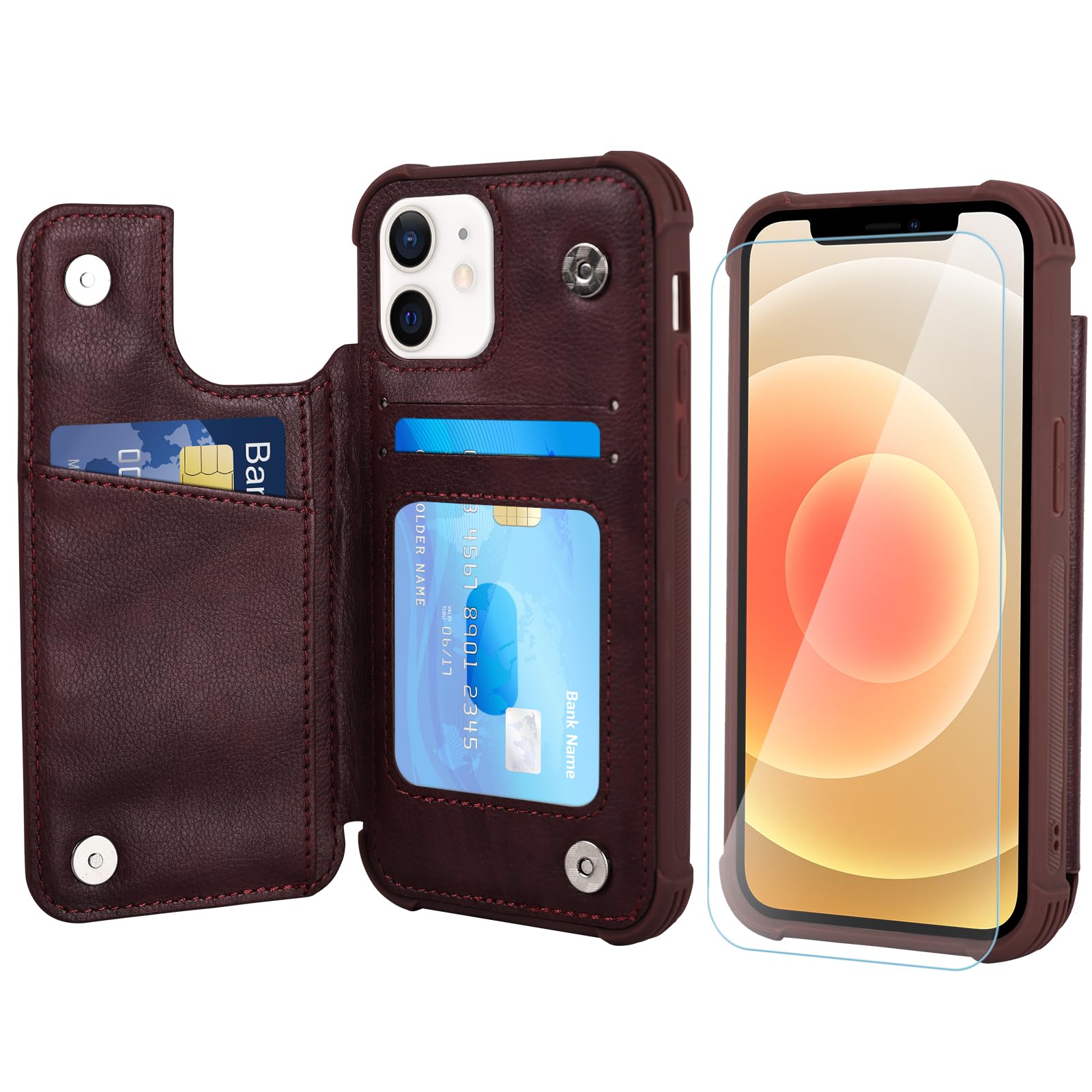 Vanavagy Wallet Case For Iphone 12/Iphone 12 Pro For Women And Men,Rfid Block Leather Flip Folio Phone Cover Fits Magnetic Car M