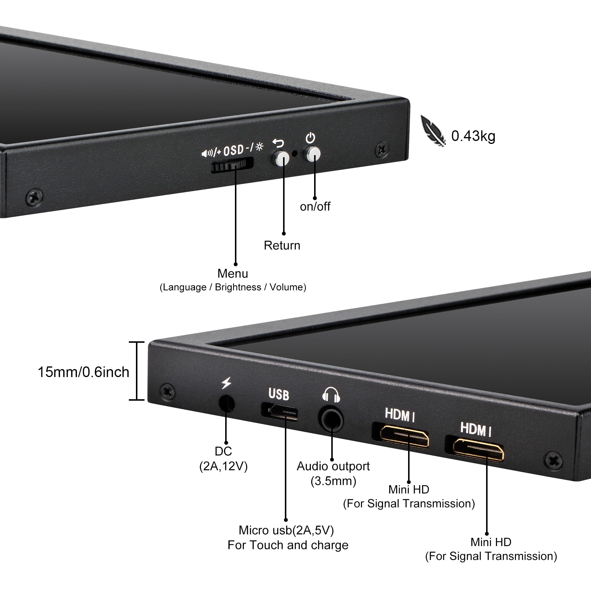 Wisecoco 12.6 Inch Secondary Screen Fhd Ips Touch Second Screen Stretched Bar Lcd Display 1920X515 Mini Hdmi For Laptop Computer