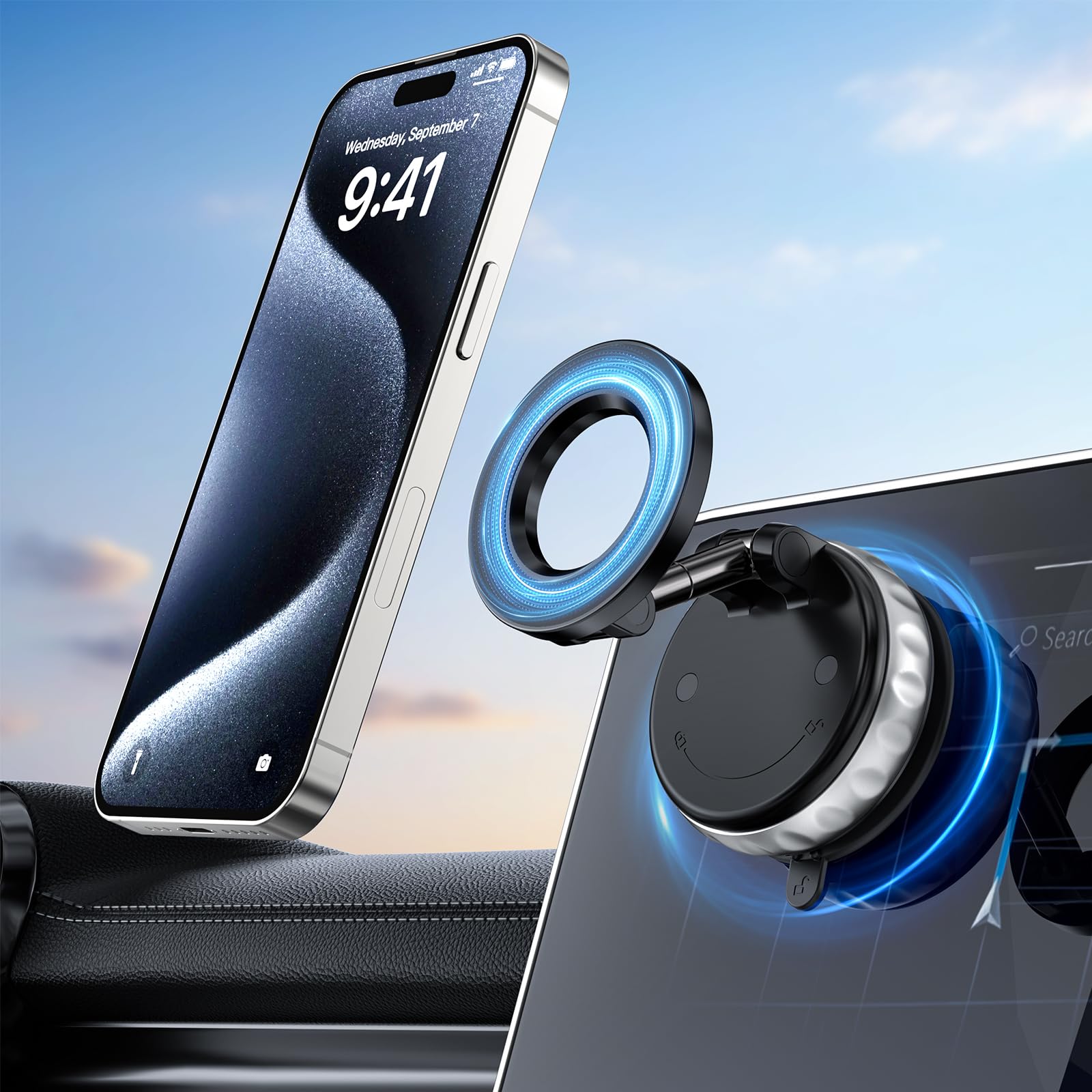 Vacuum Suction Magnetic Phone Holders For Your Car, 360 Adjustable Car Phone Holder, Suction Cup Car Phone Mount (Black)