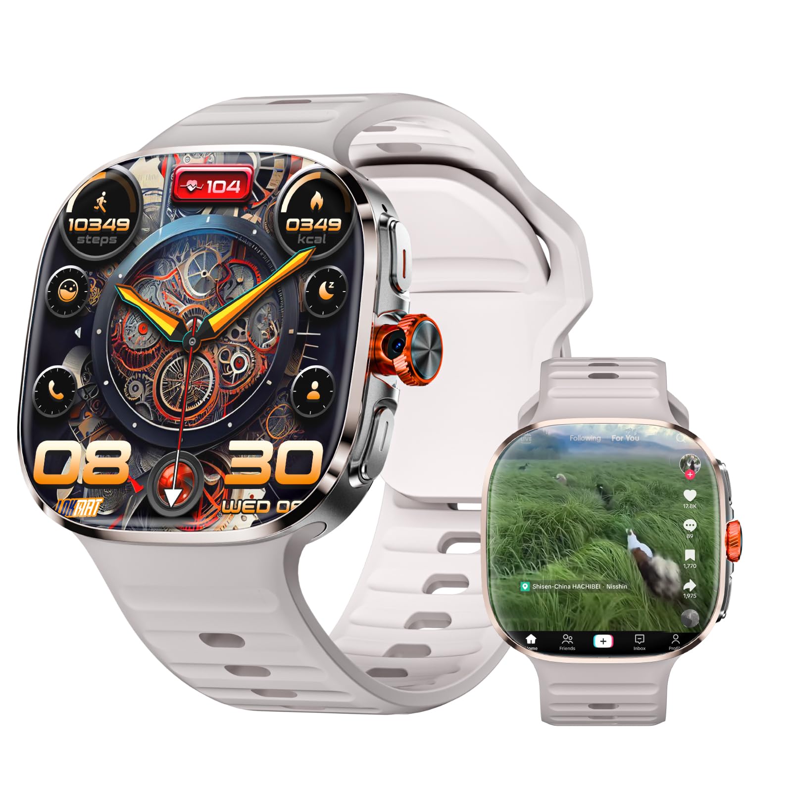 LOKMAT 4G SIM Card Android Smart Watch, 2.16 AMOLED Large Screen 3GB+32GB Smartwatch for Men Women with Rotating Camera WiFi G