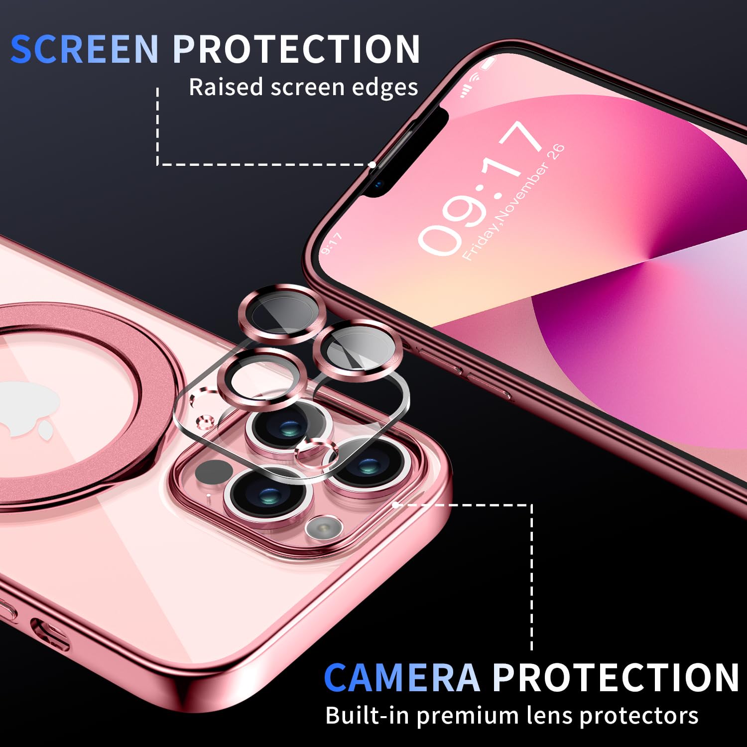 Pmteyoim Magnetic For Iphone 13 Pro Max Case With Invisible Stand[Compatible With Magsafe][Full Camera Lens Protector][Military