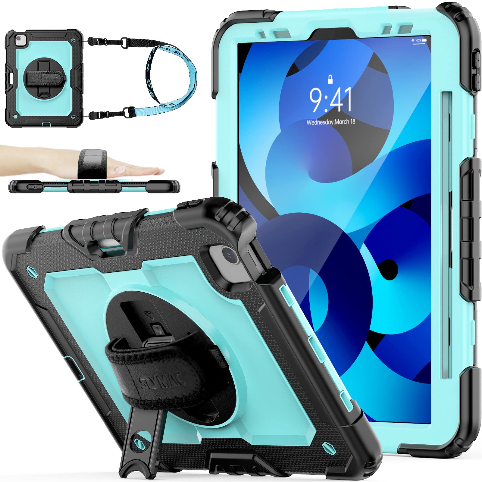 Seymac Stock Case For Ipad Air 5Th/4Th Generation/Pro 11 (4Th/3Rd/2Nd) With Screen Protector Pen Holder, 360 Rotate Hand Strap/S